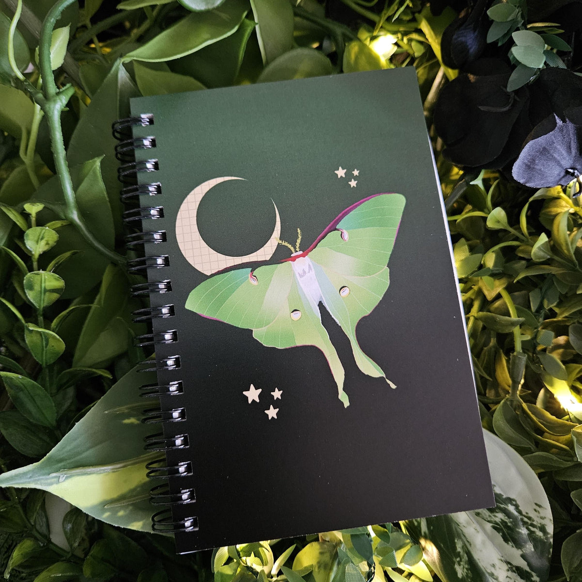 4x6 HANDMADE SPIRAL NOTEBOOK: Luna Moth and Moon