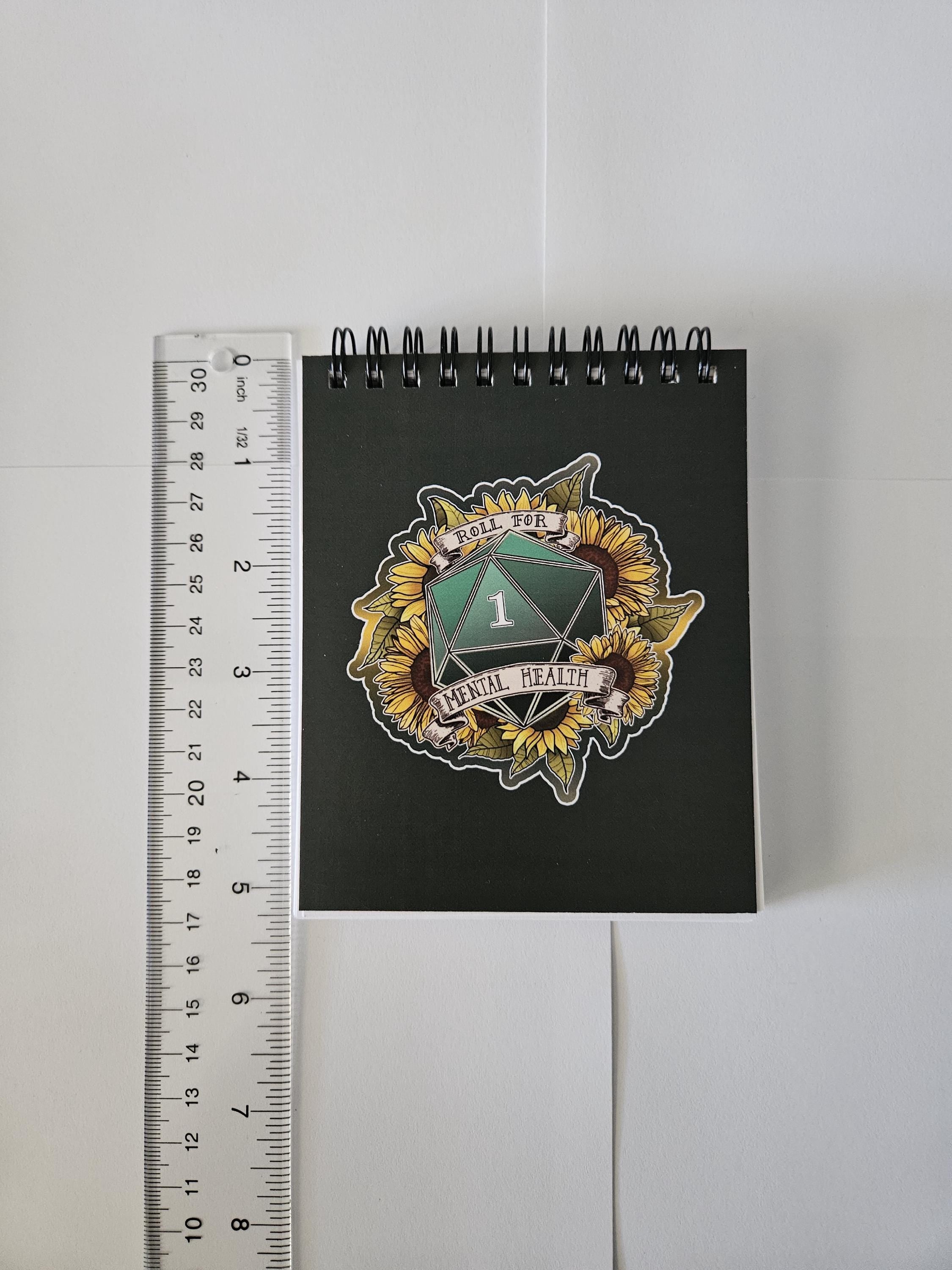 4x5 TOP BOUND Handmade Spiral NOTEBOOK: Roll for Mental Health Natural One D20 Acornandcrowstudio