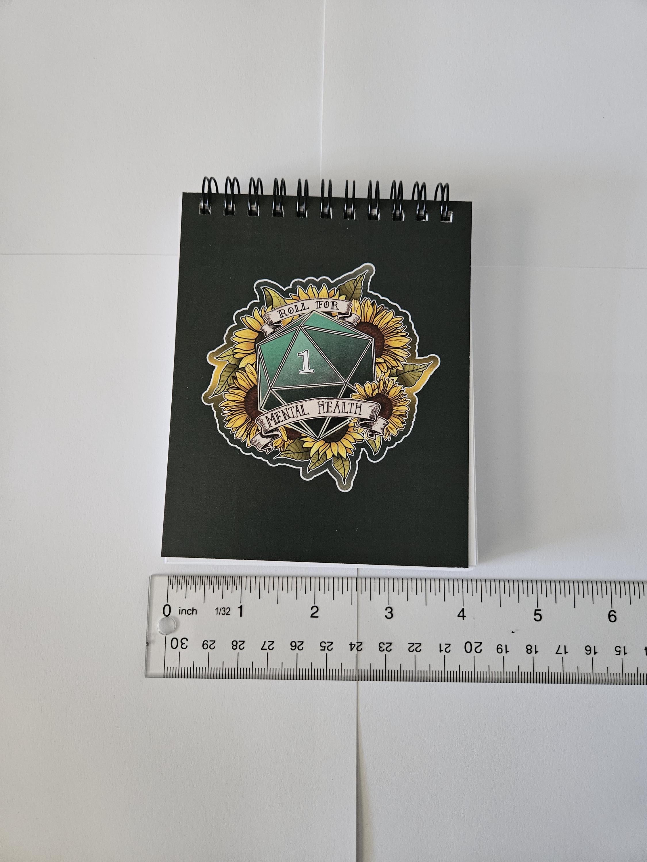 4x5 TOP BOUND Handmade Spiral NOTEBOOK: Roll for Mental Health Natural One D20 Acornandcrowstudio