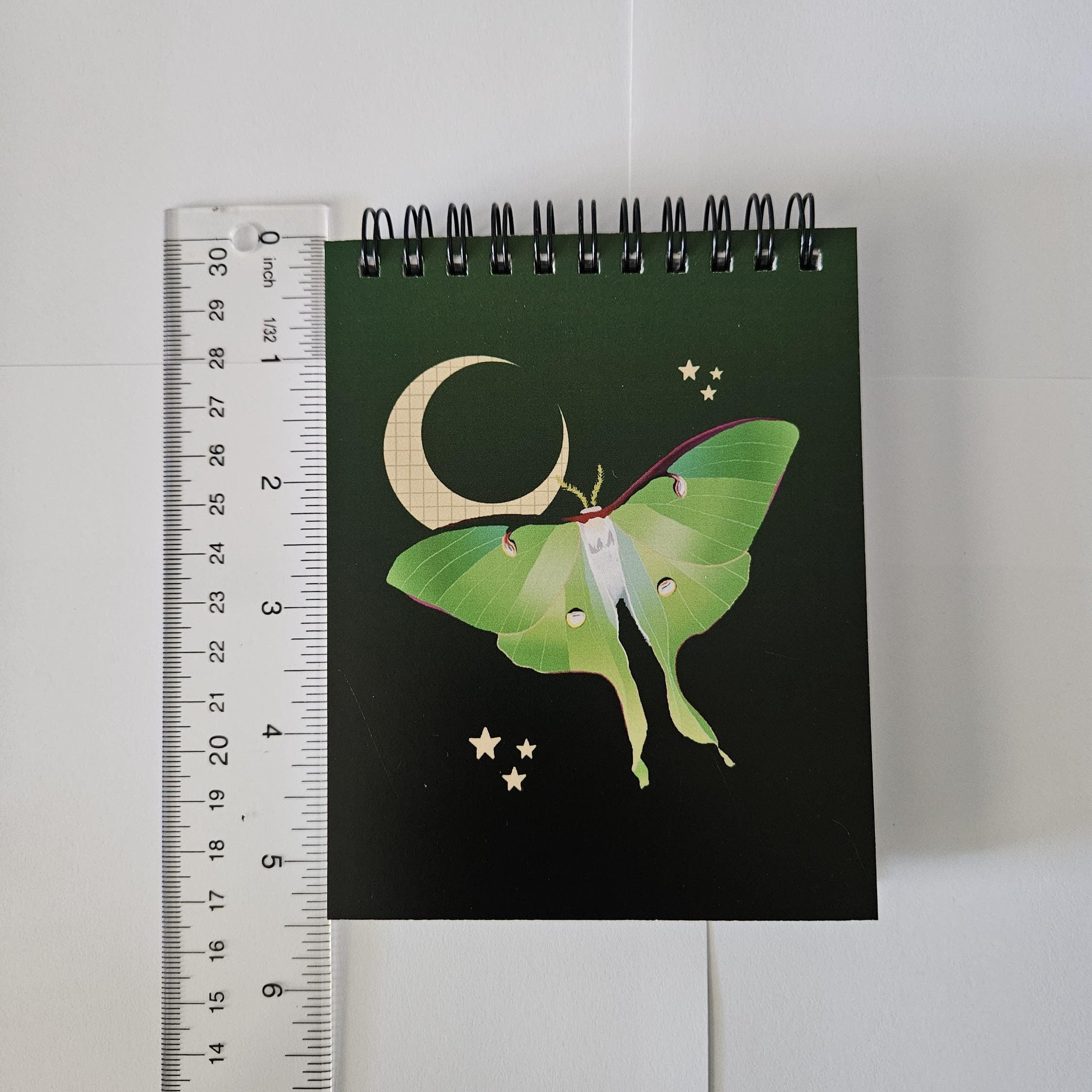 4x5 TOP BOUND Handmade Spiral NOTEBOOK: Luna Moth and Moon