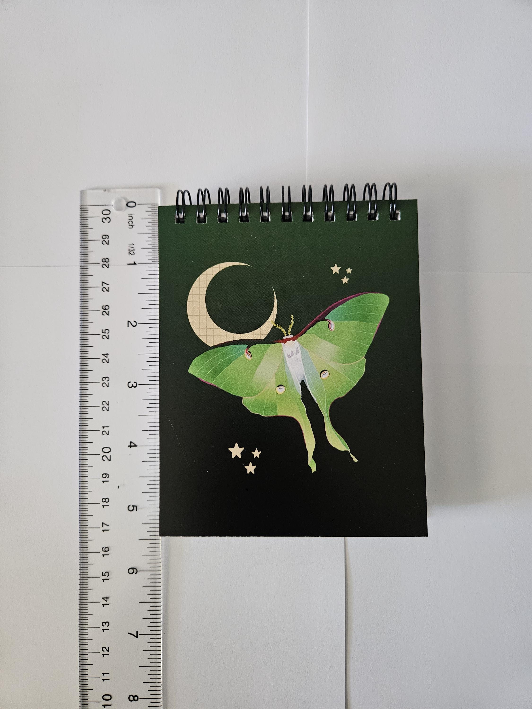 4x5 TOP BOUND Handmade Spiral NOTEBOOK: Luna Moth and Moon Acornandcrowstudio