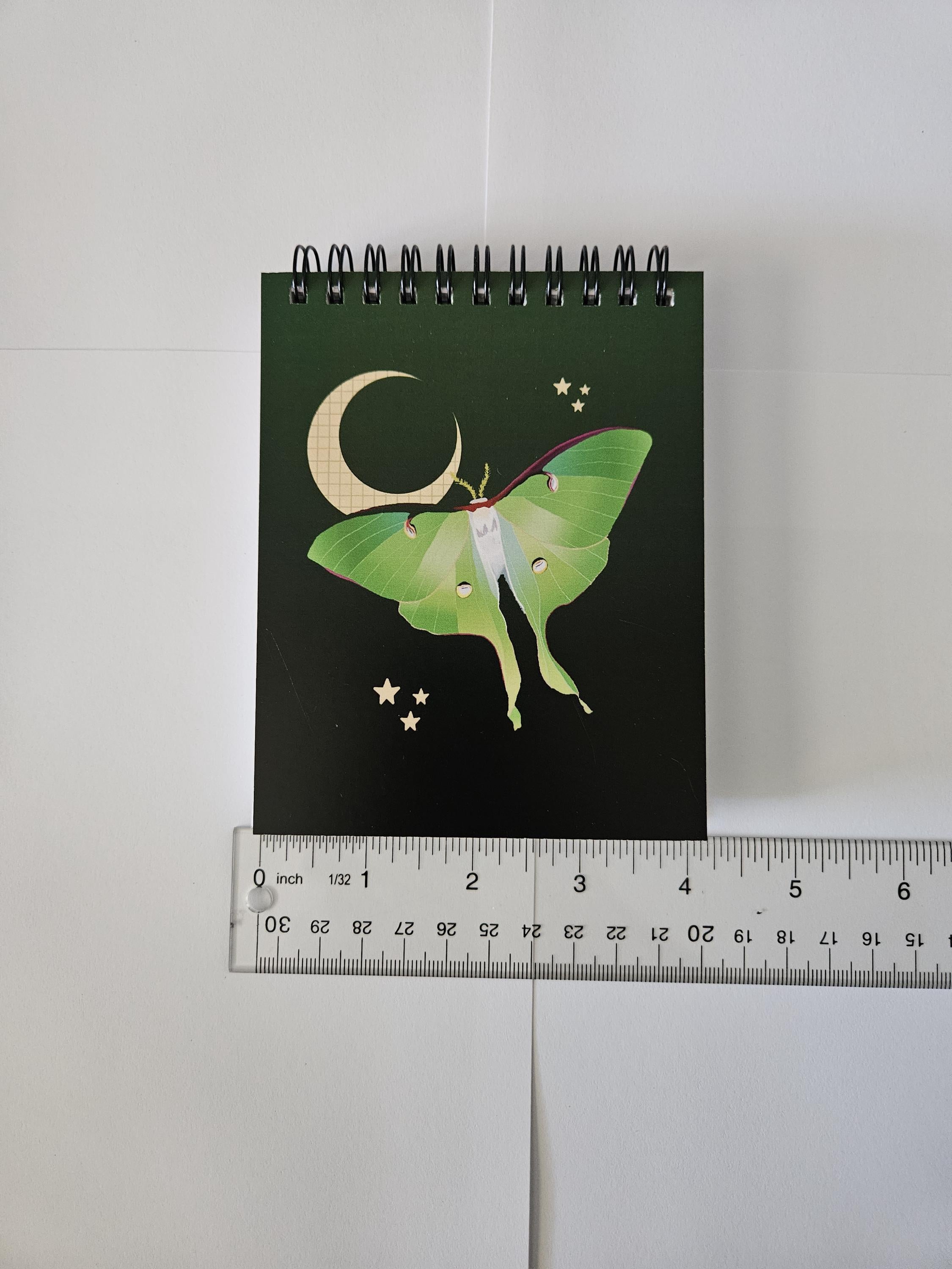 4x5 TOP BOUND Handmade Spiral NOTEBOOK: Luna Moth and Moon Acornandcrowstudio