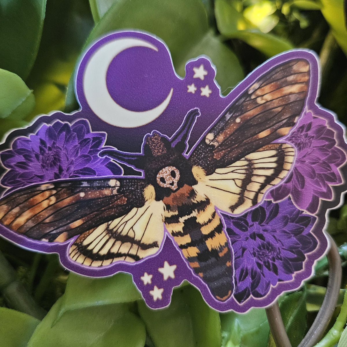 MATTE STICKER: Hawk Moth with Dahlias