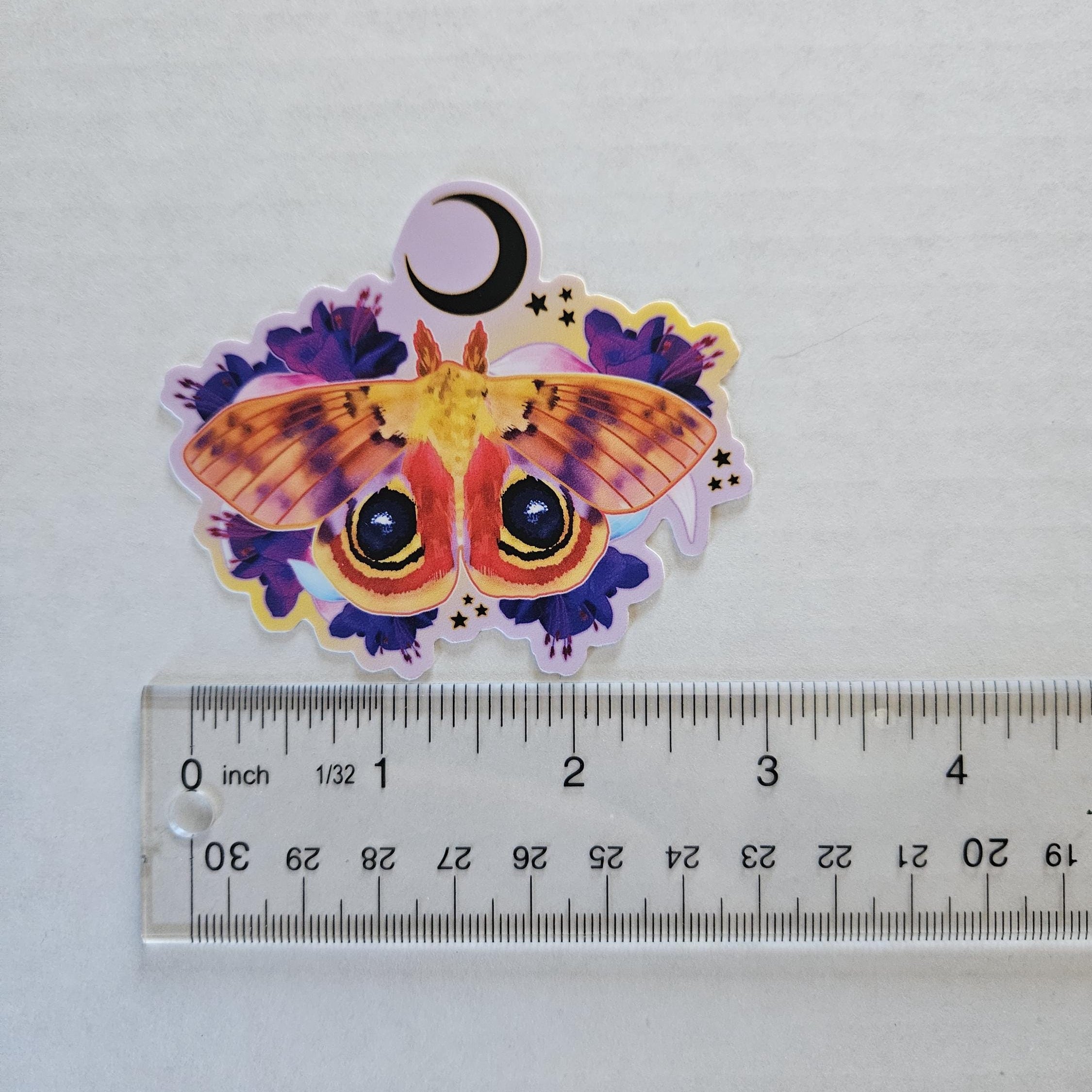 MATTE STICKER: Io Moth with Fuchsia Flowers