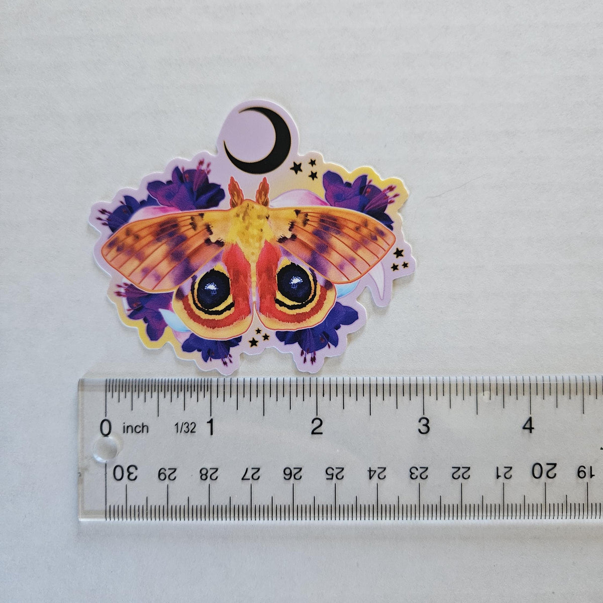 MATTE STICKER: Io Moth with Fuchsia Flowers
