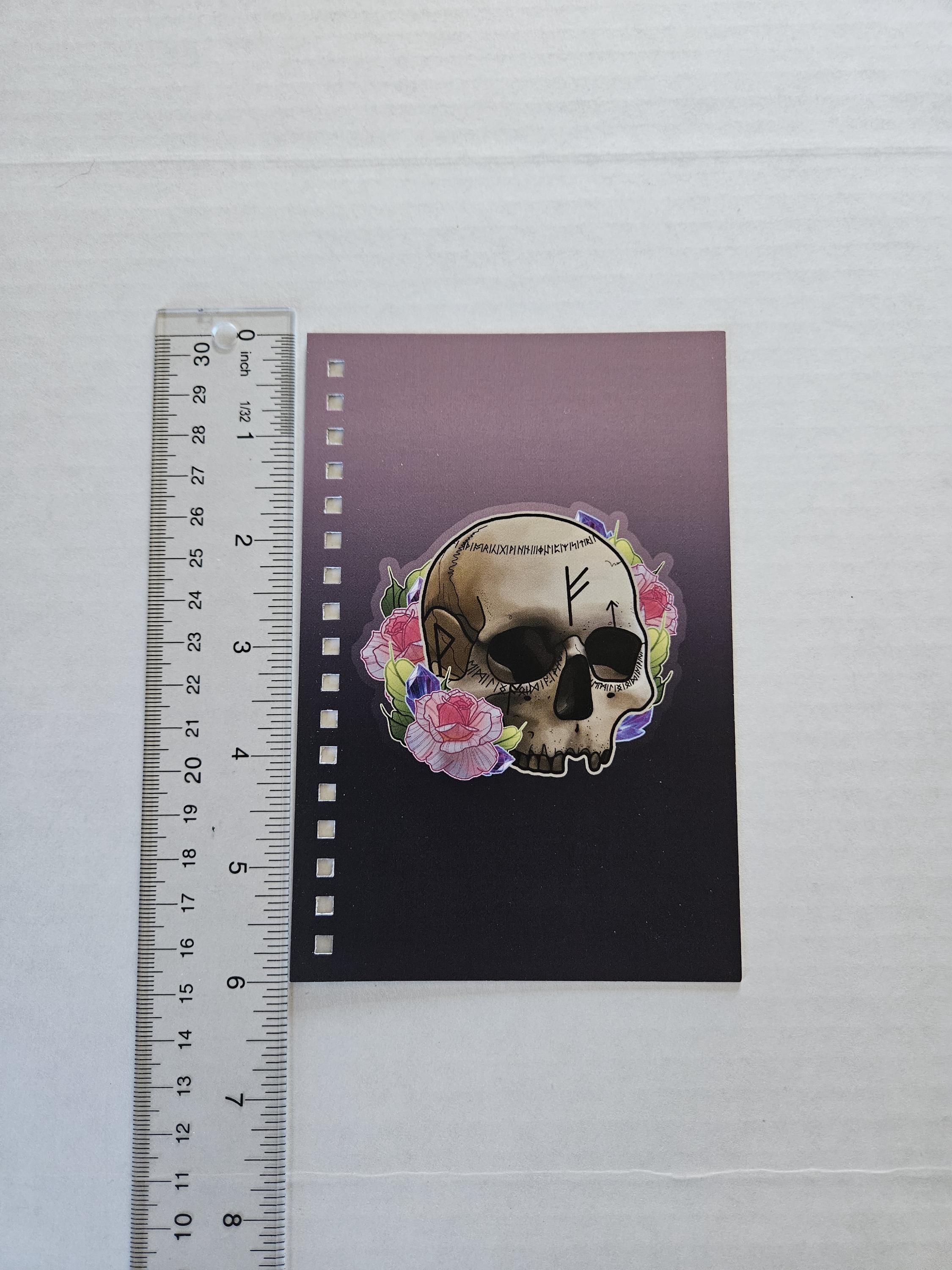 4x6 HANDMADE SPIRAL NOTEBOOK: Rune Skull with Roses Acornandcrowstudio