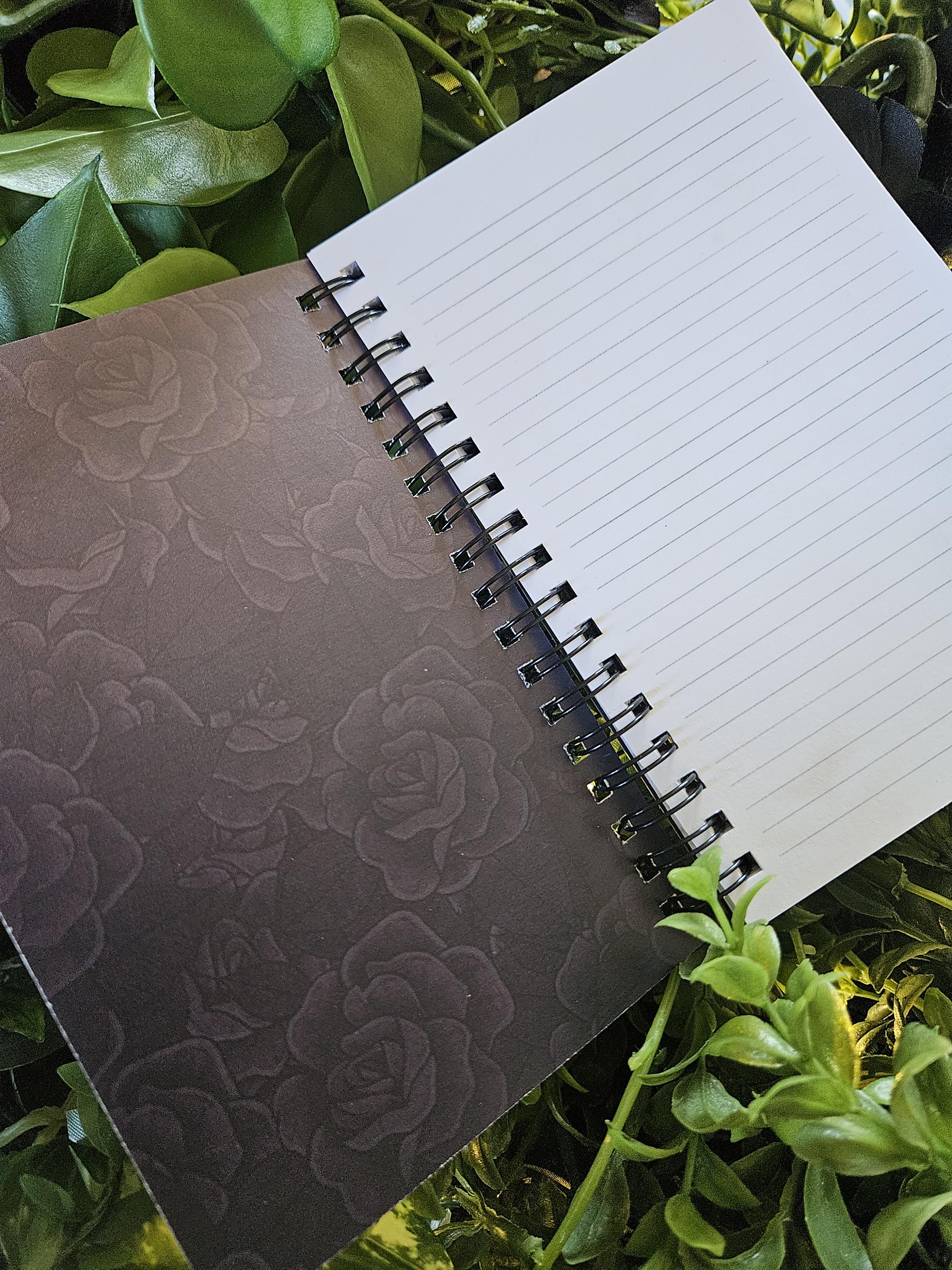 4x6 HANDMADE SPIRAL NOTEBOOK: Rune Skull with Roses Acornandcrowstudio