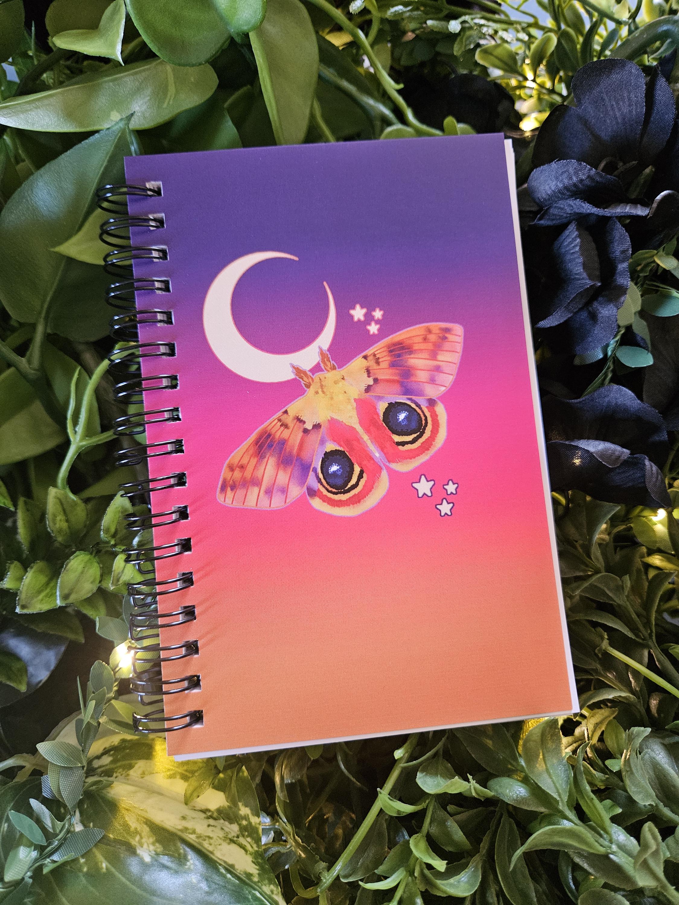 4x6 HANDMADE SPIRAL NOTEBOOK: Io Moth Acornandcrowstudio