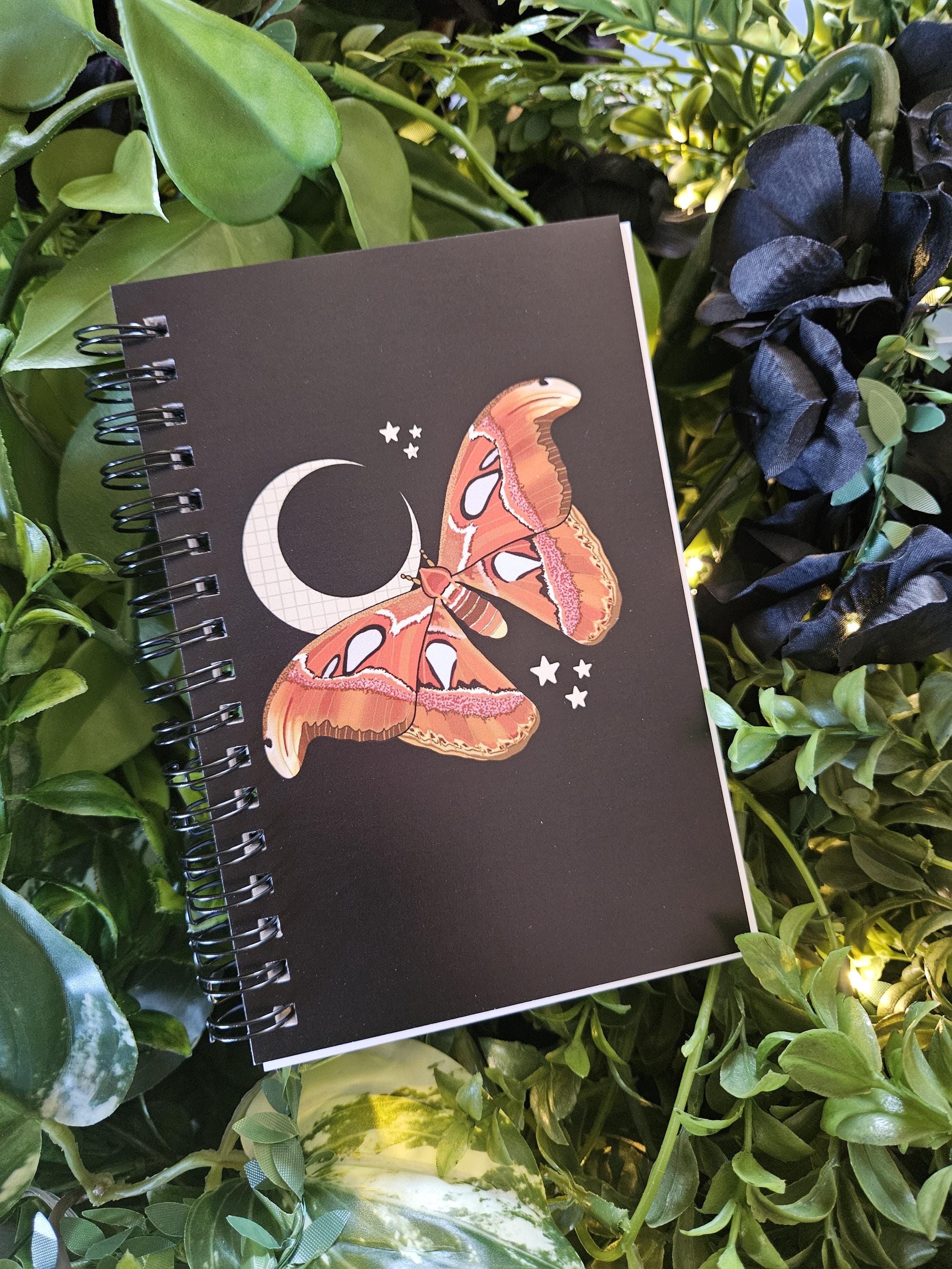 4x6 HANDMADE SPIRAL NOTEBOOK: Atlas Moth Acornandcrowstudio