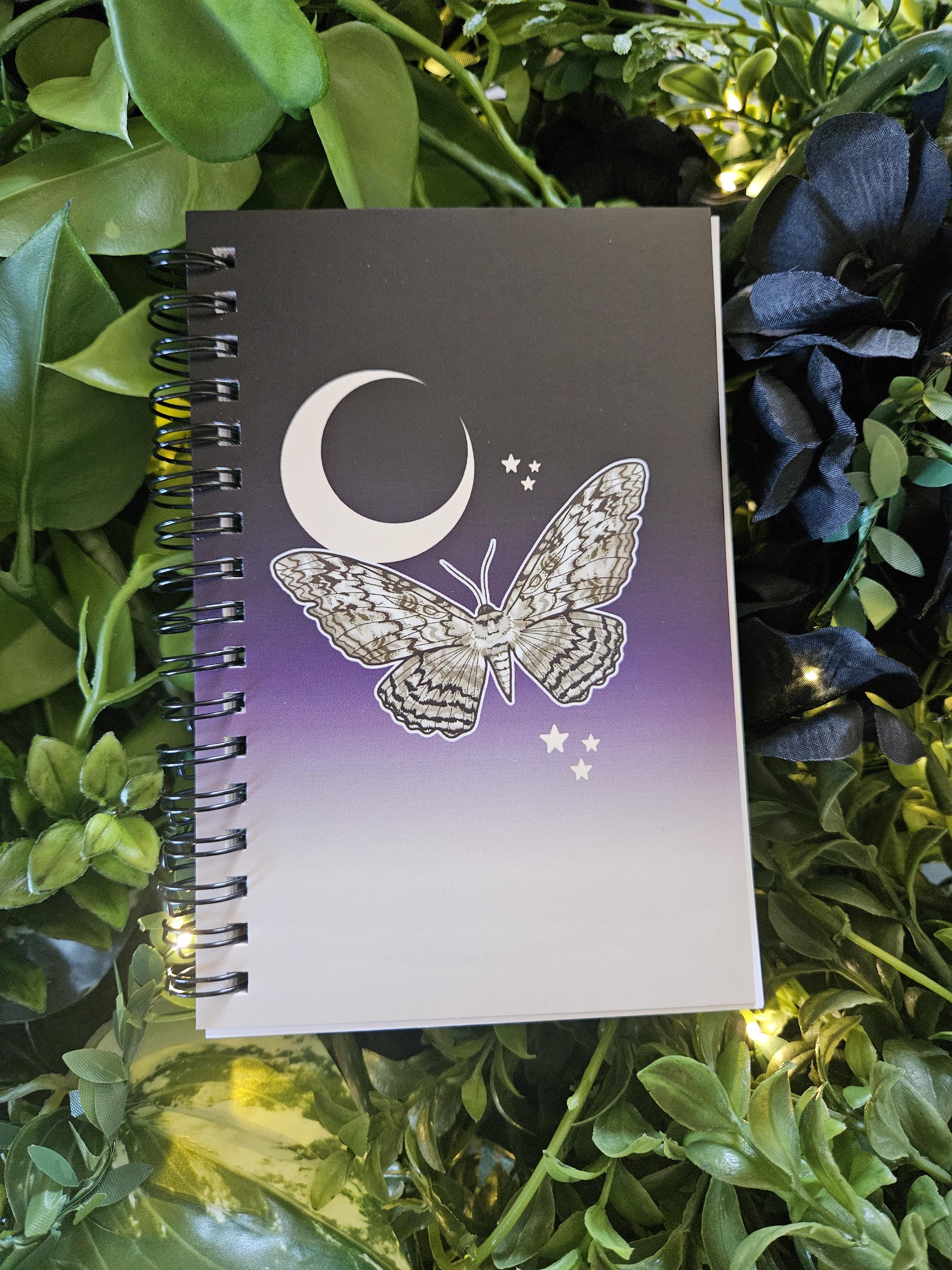 4x6 HANDMADE SPIRAL NOTEBOOK: White Witch Moth Acornandcrowstudio