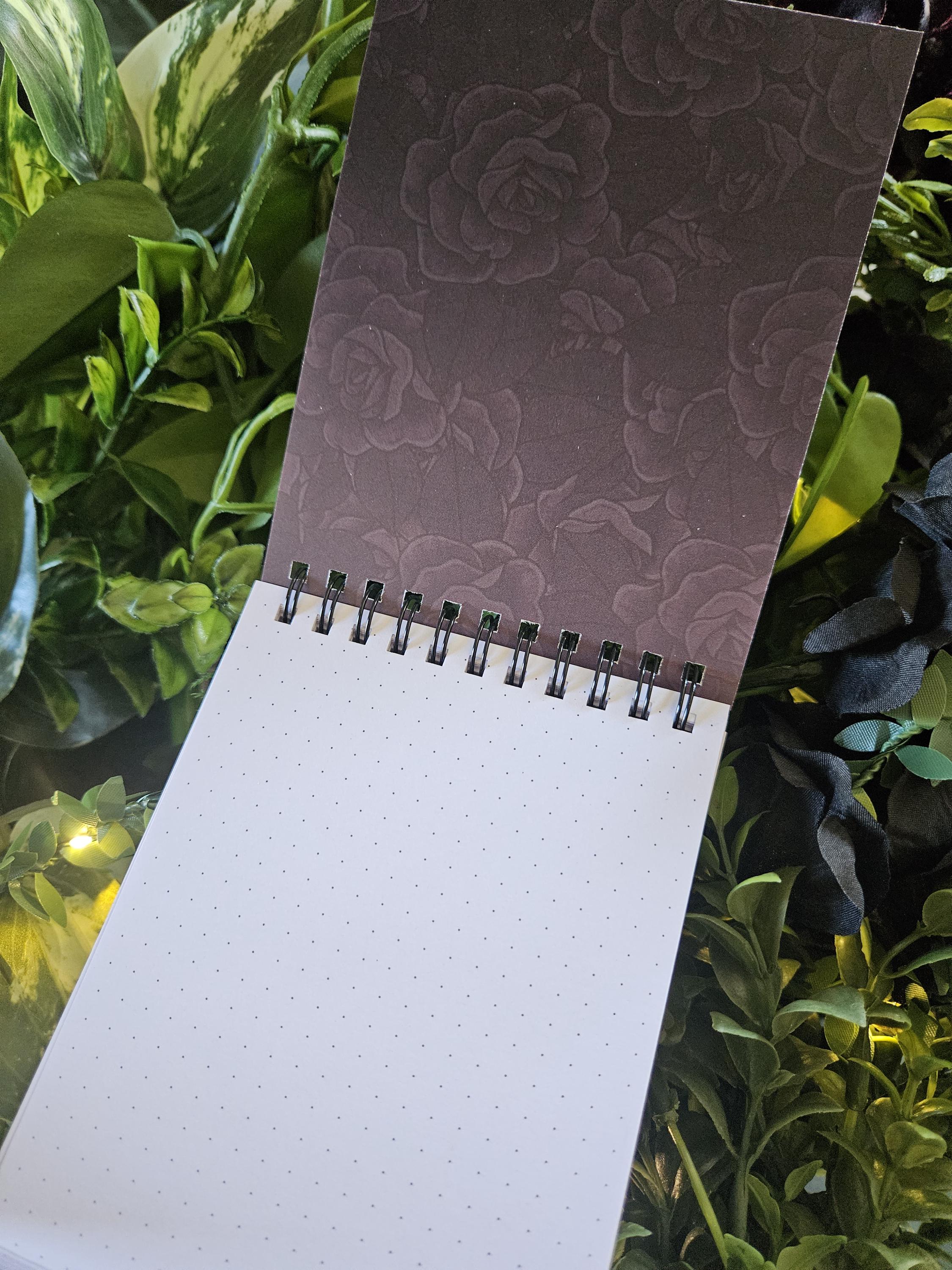 4x5 inches HANDMADE Top Bound SPIRAL NOTEBOOK: Rune Skull with Roses Acornandcrowstudio