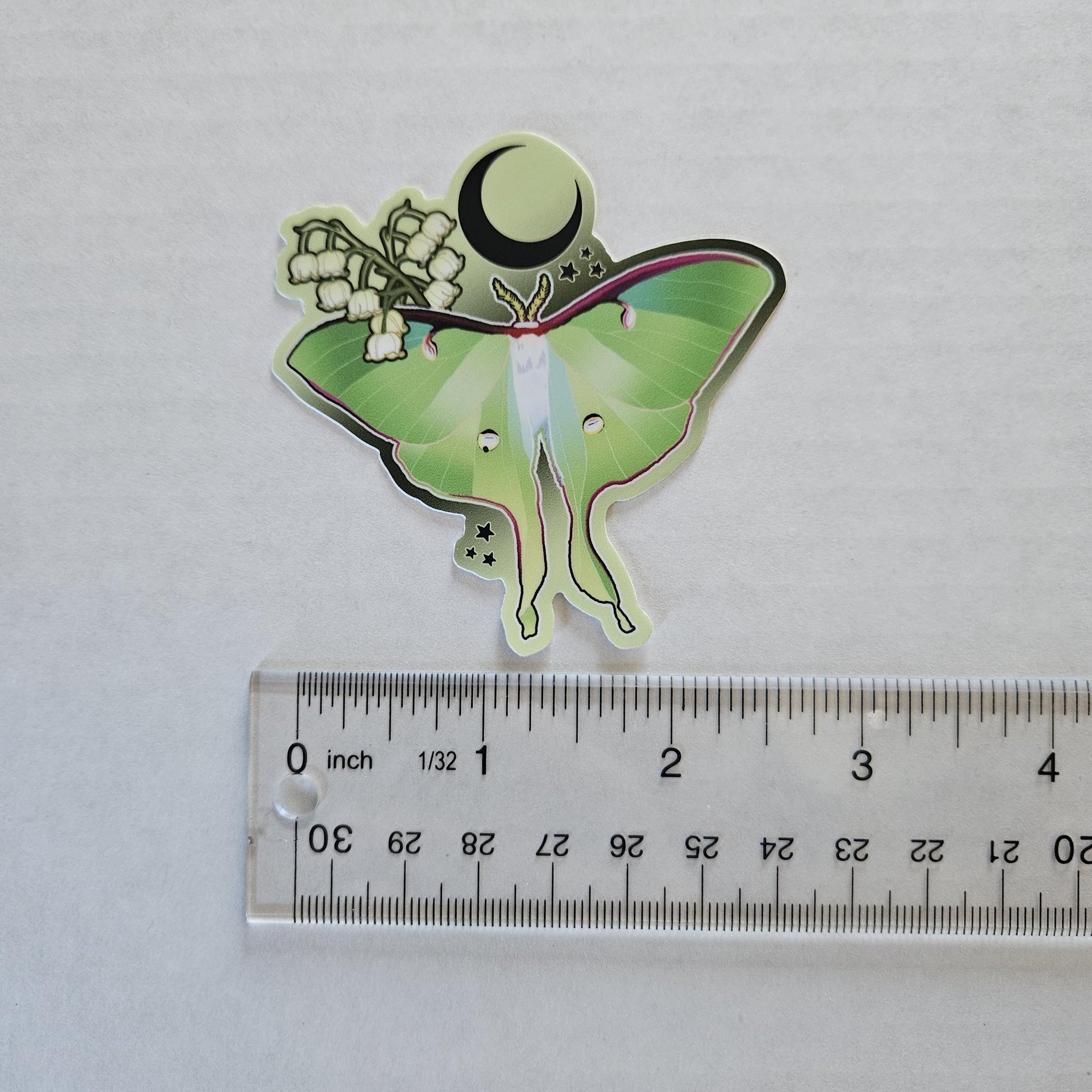 MATTE STICKER: Luna Moth and Lily of the Valley Acornandcrowstudio