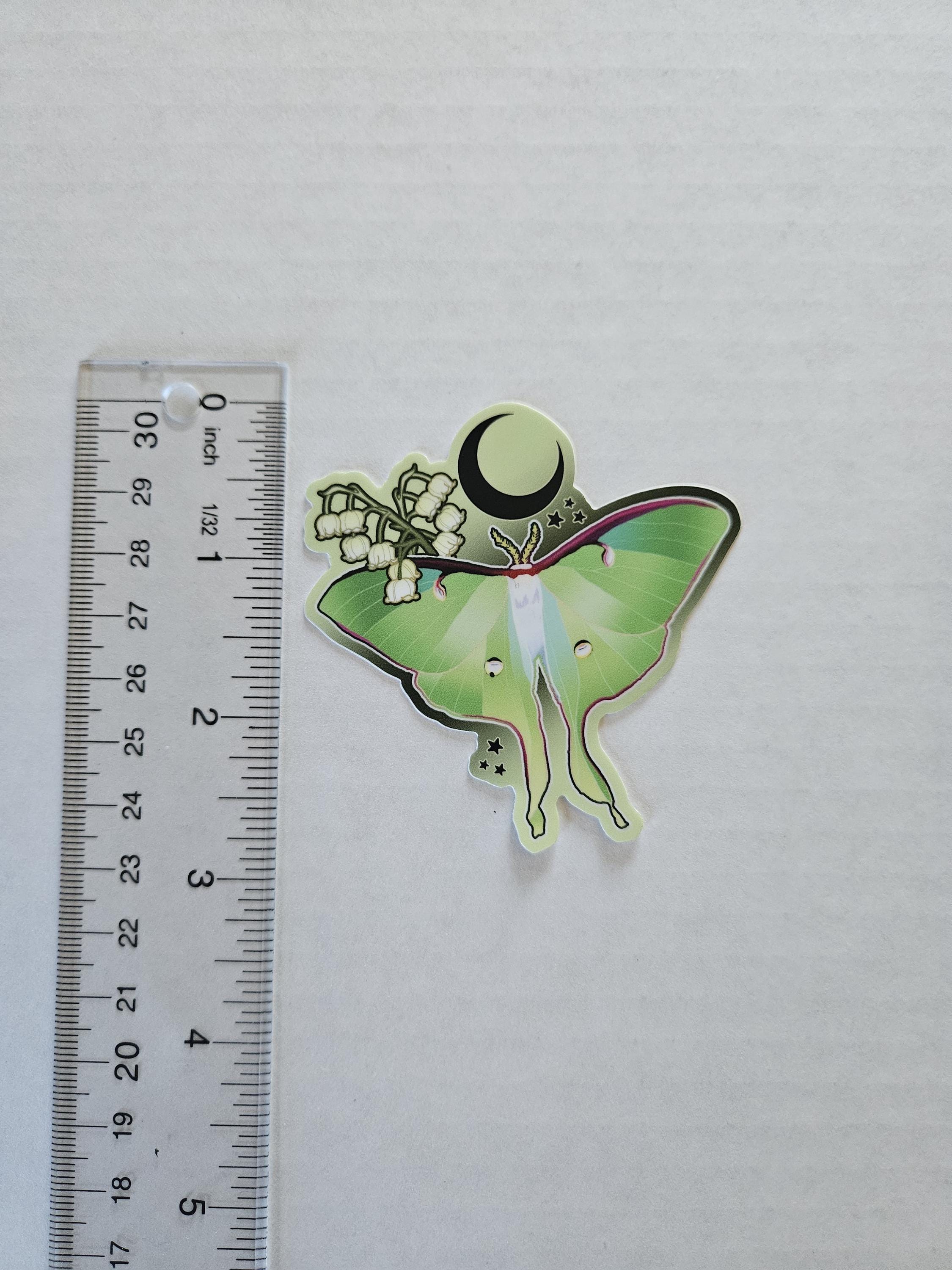MATTE STICKER: Luna Moth and Lily of the Valley Acornandcrowstudio