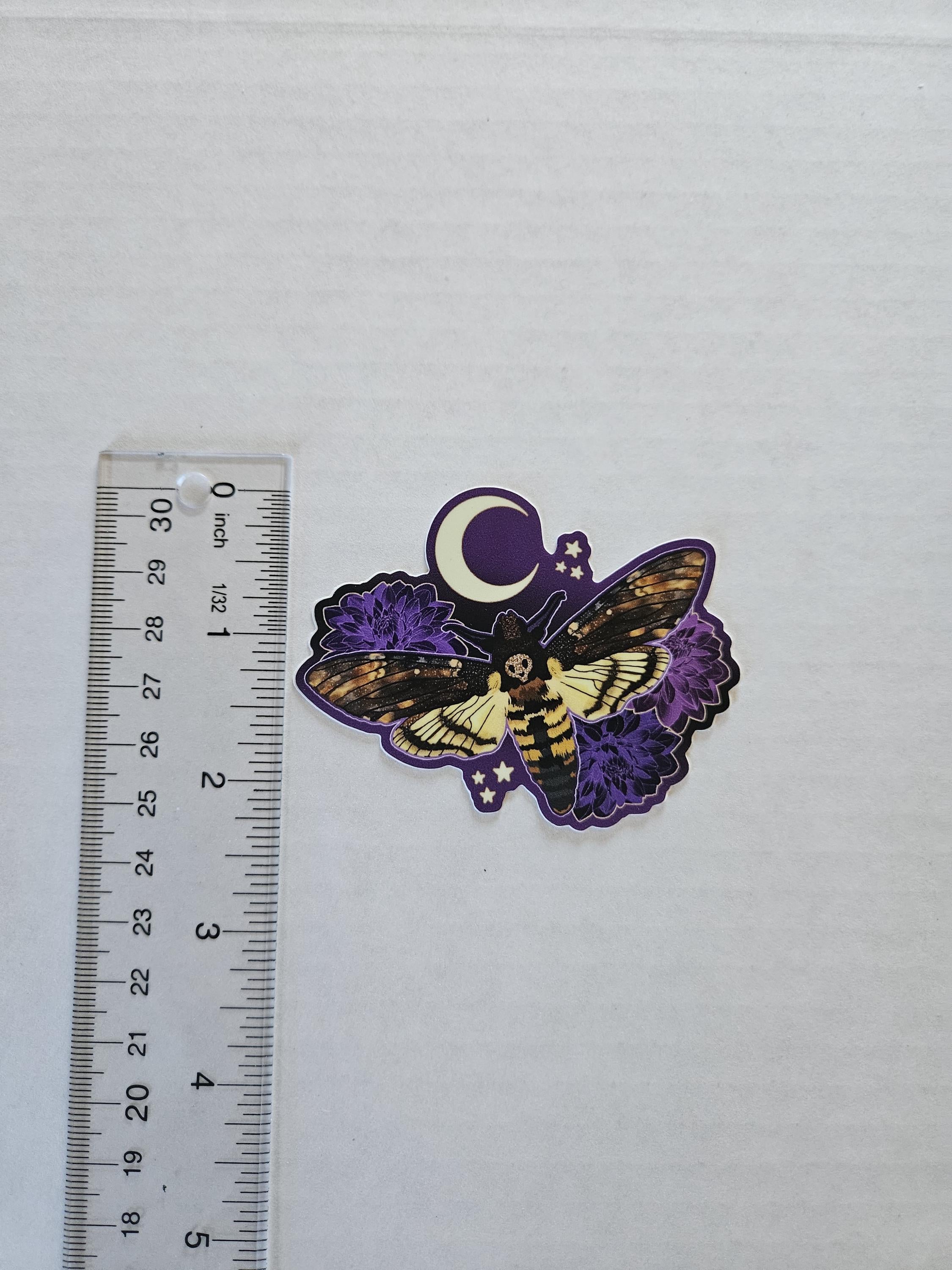 MATTE STICKER: Hawk Moth with Dahlias Acornandcrowstudio
