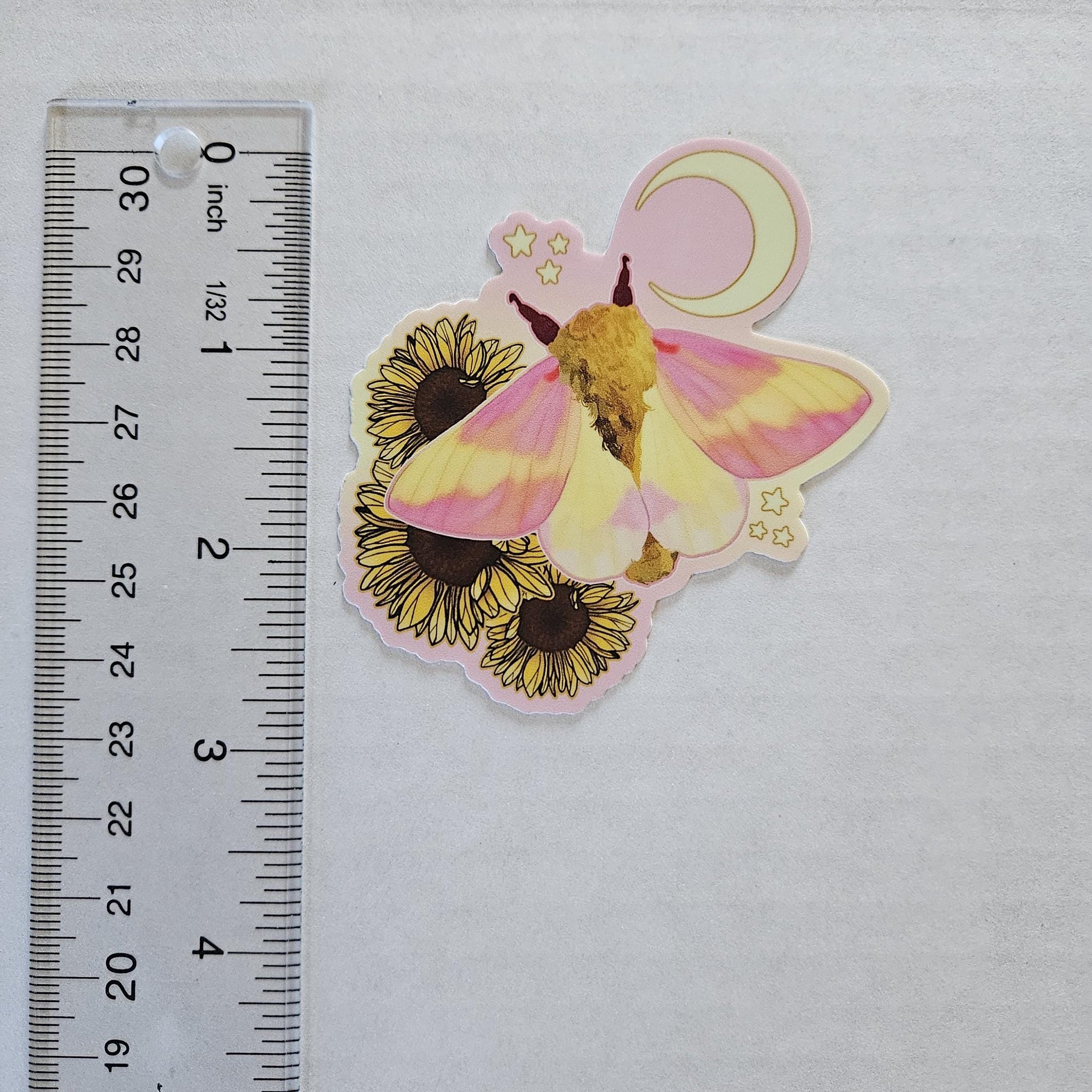 MATTE STICKER: Rosy Maple Moth and Sunflowers