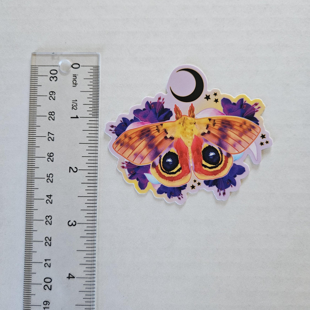 MATTE STICKER: Io Moth with Fuchsia Flowers