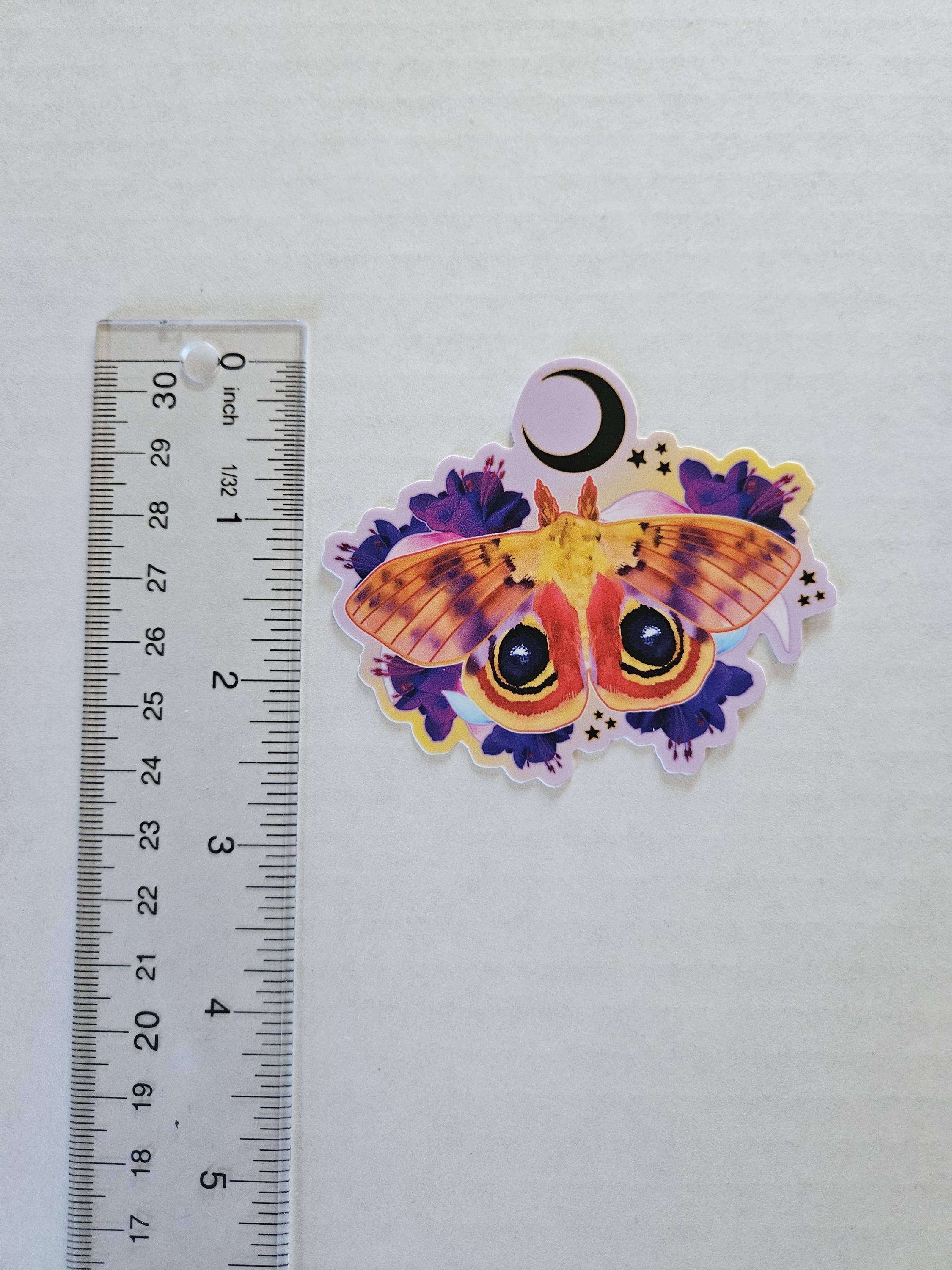 MATTE STICKER: Io Moth with Fuchsia Flowers Acornandcrowstudio
