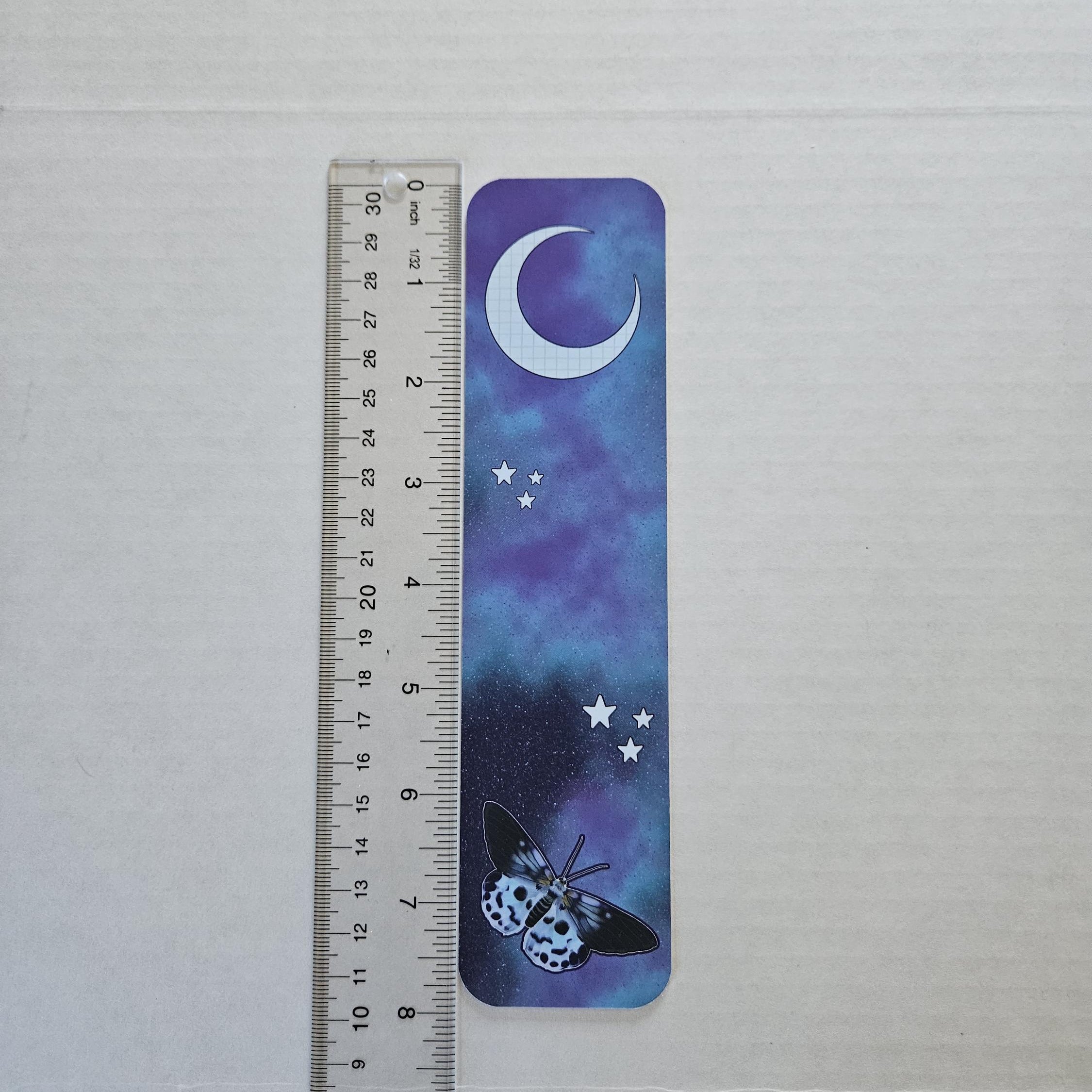 BOOKMARK: Blue Tiger Moth and Celestial Moon Acornandcrowstudio