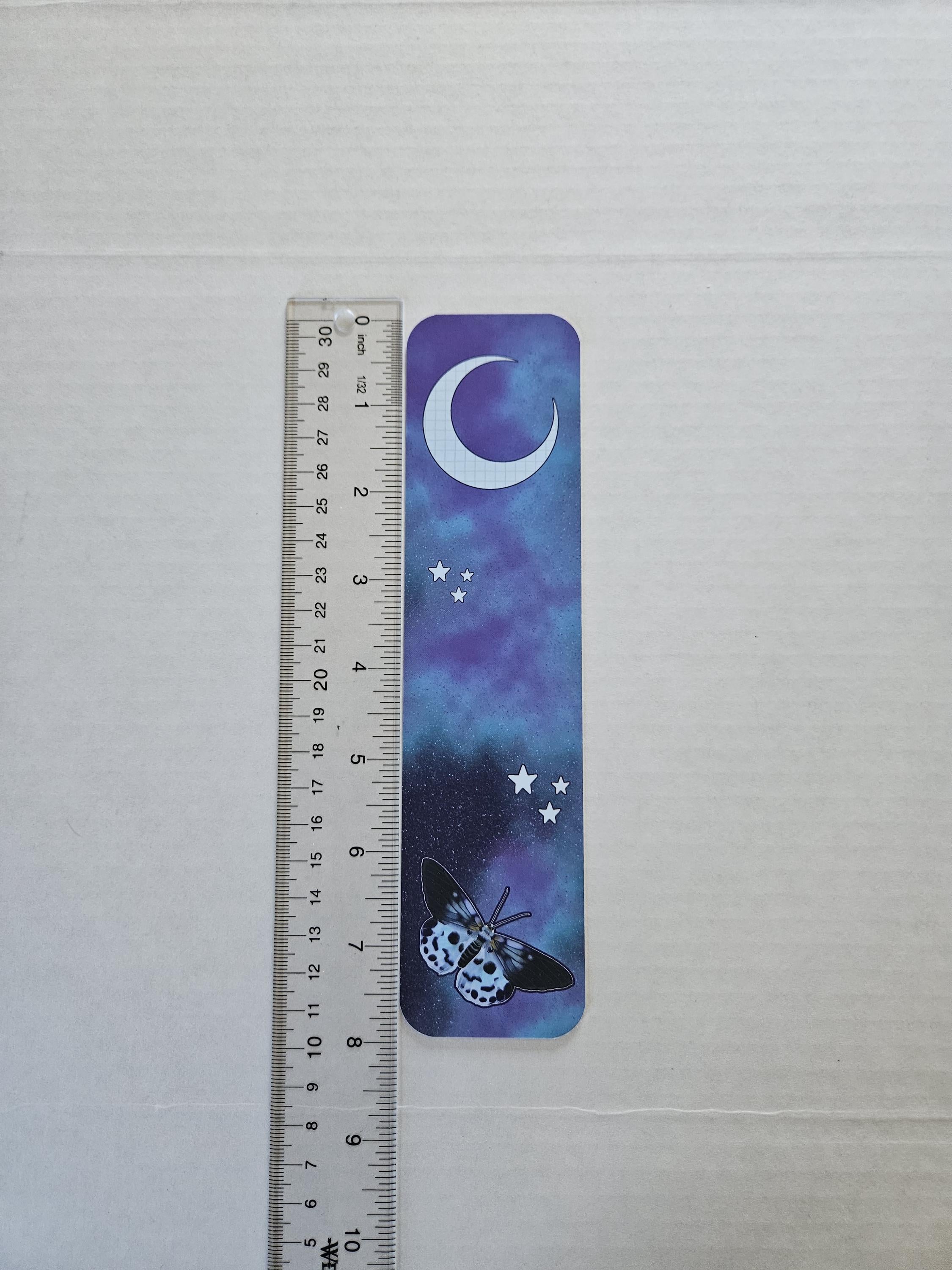 BOOKMARK: Blue Tiger Moth and Celestial Moon Acornandcrowstudio