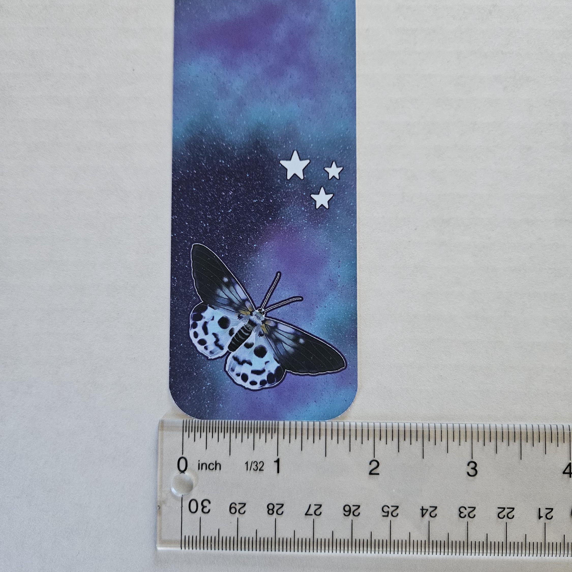 BOOKMARK: Blue Tiger Moth and Celestial Moon Acornandcrowstudio