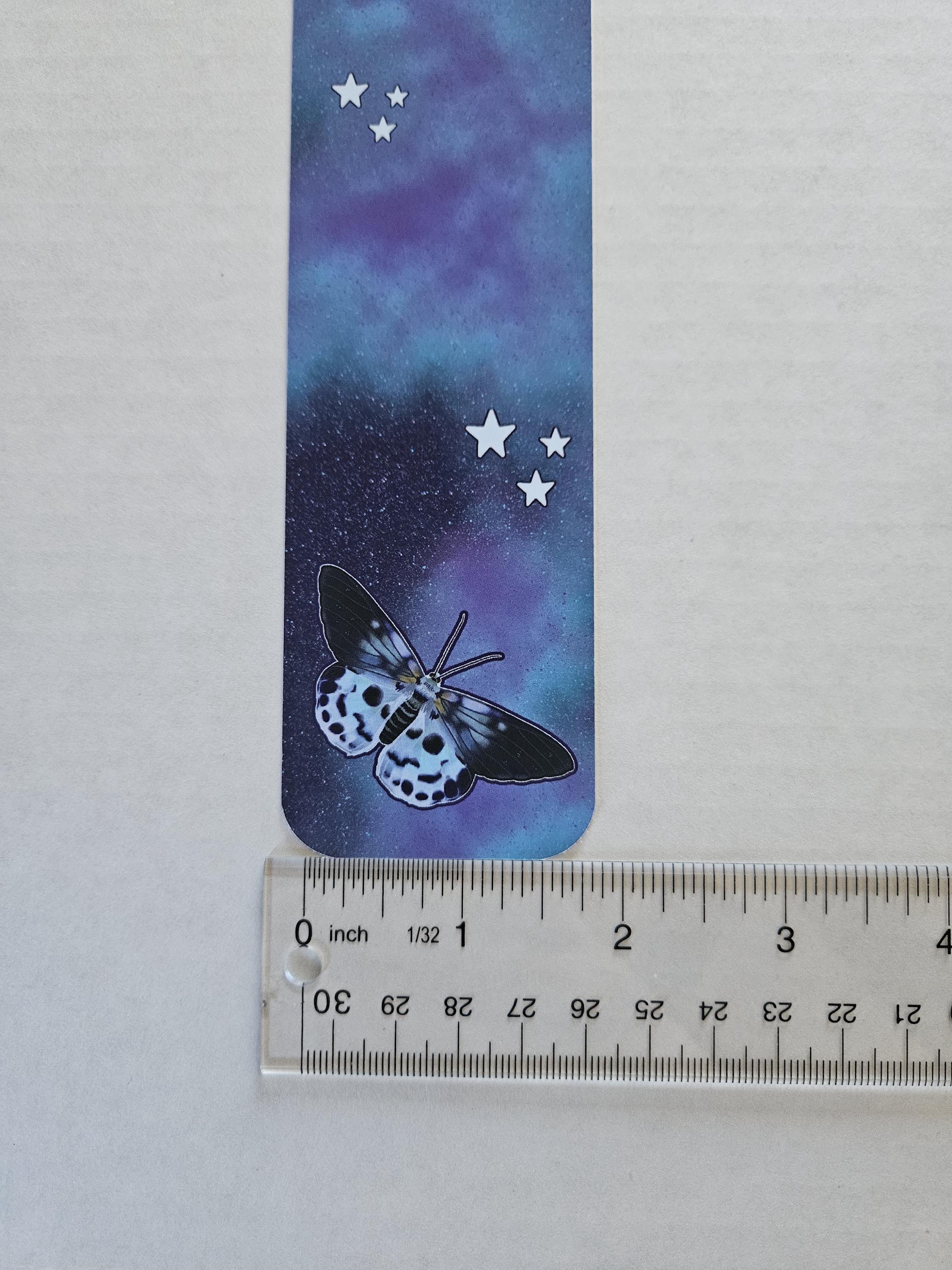 BOOKMARK: Blue Tiger Moth and Celestial Moon Acornandcrowstudio