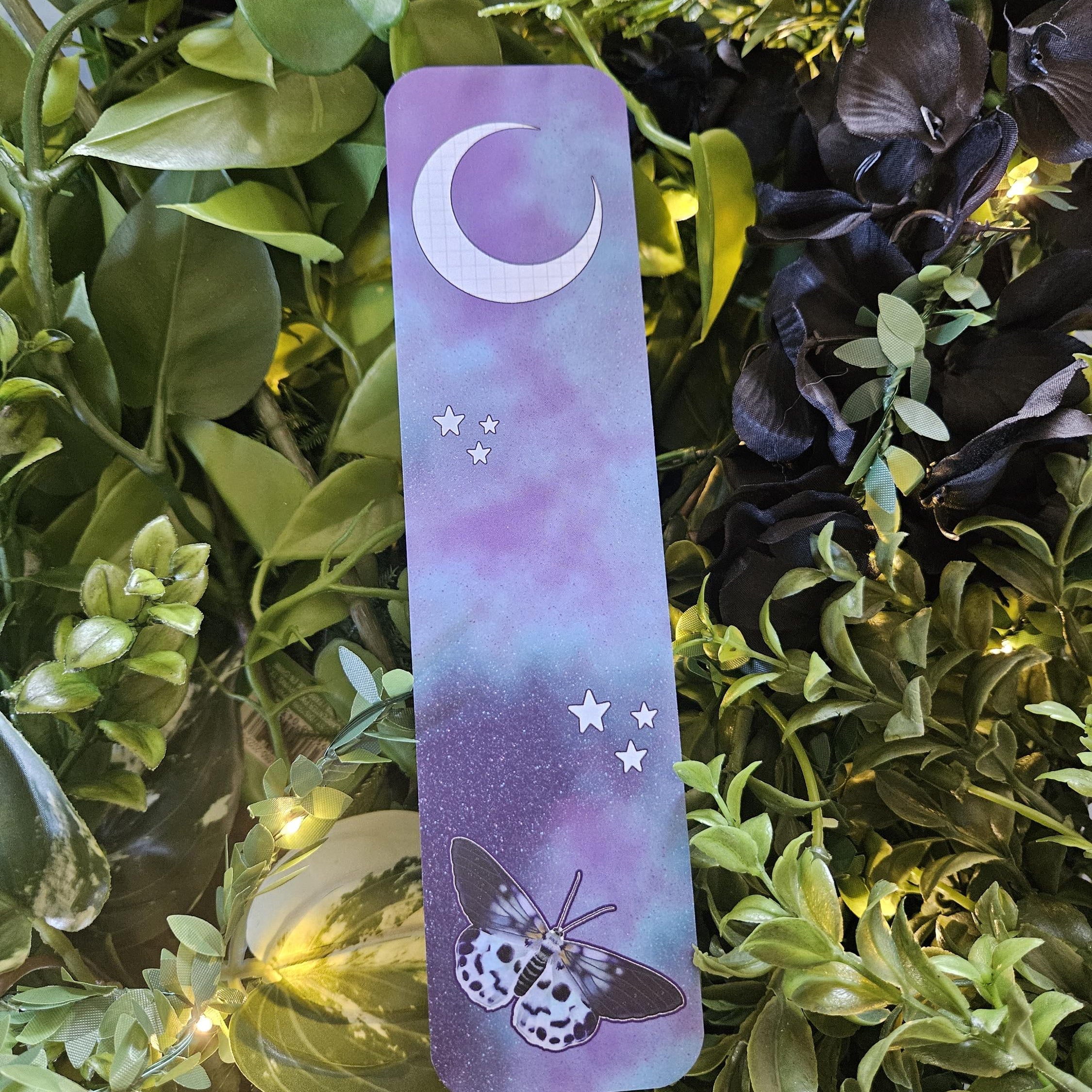 BOOKMARK: Blue Tiger Moth and Celestial Moon Acornandcrowstudio