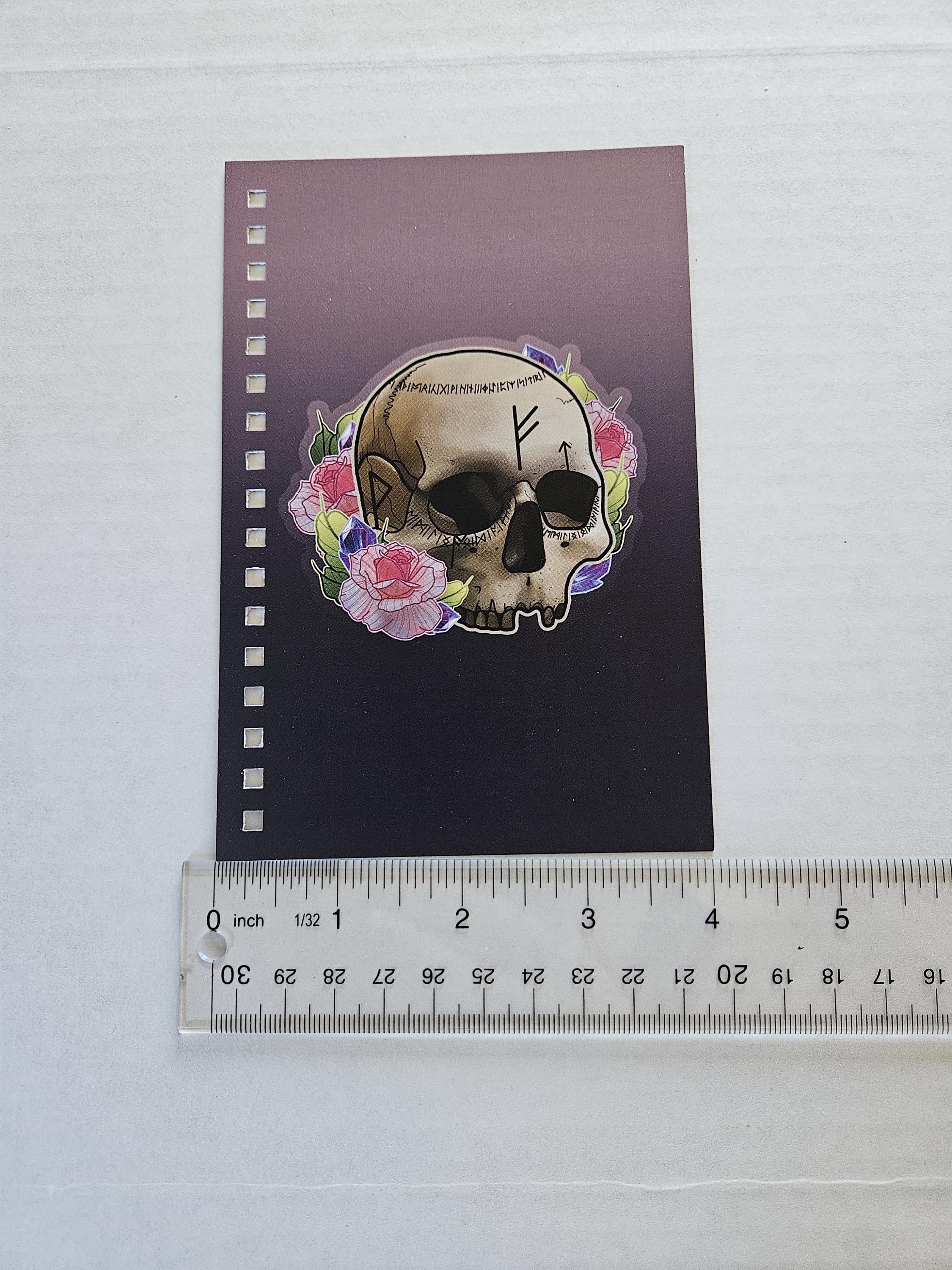 4x6 HANDMADE SPIRAL NOTEBOOK: Rune Skull with Roses Acornandcrowstudio