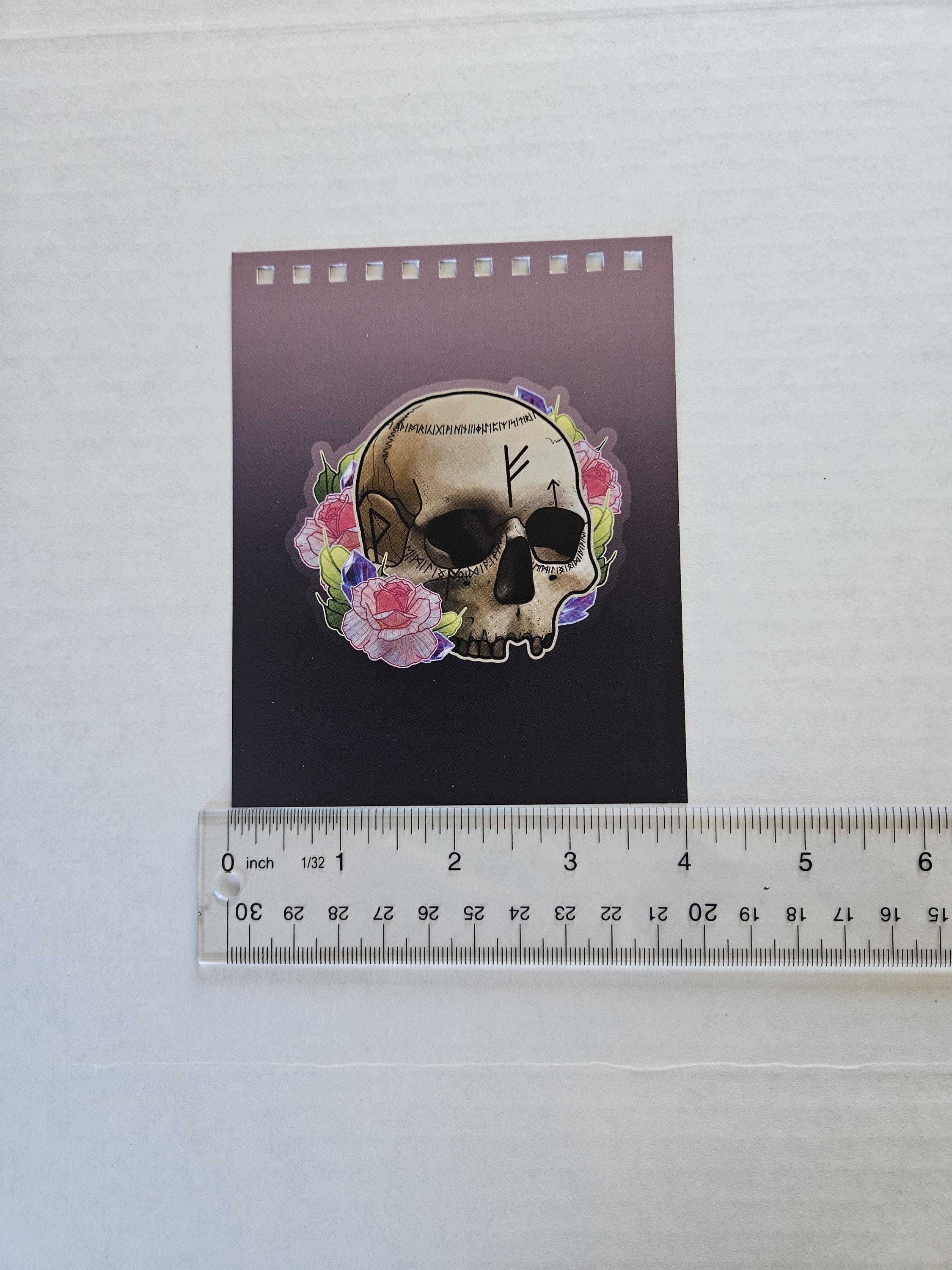 4x5 inches HANDMADE Top Bound SPIRAL NOTEBOOK: Rune Skull with Roses Acornandcrowstudio