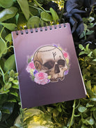 4x5 inches HANDMADE Top Bound SPIRAL NOTEBOOK: Rune Skull with Roses