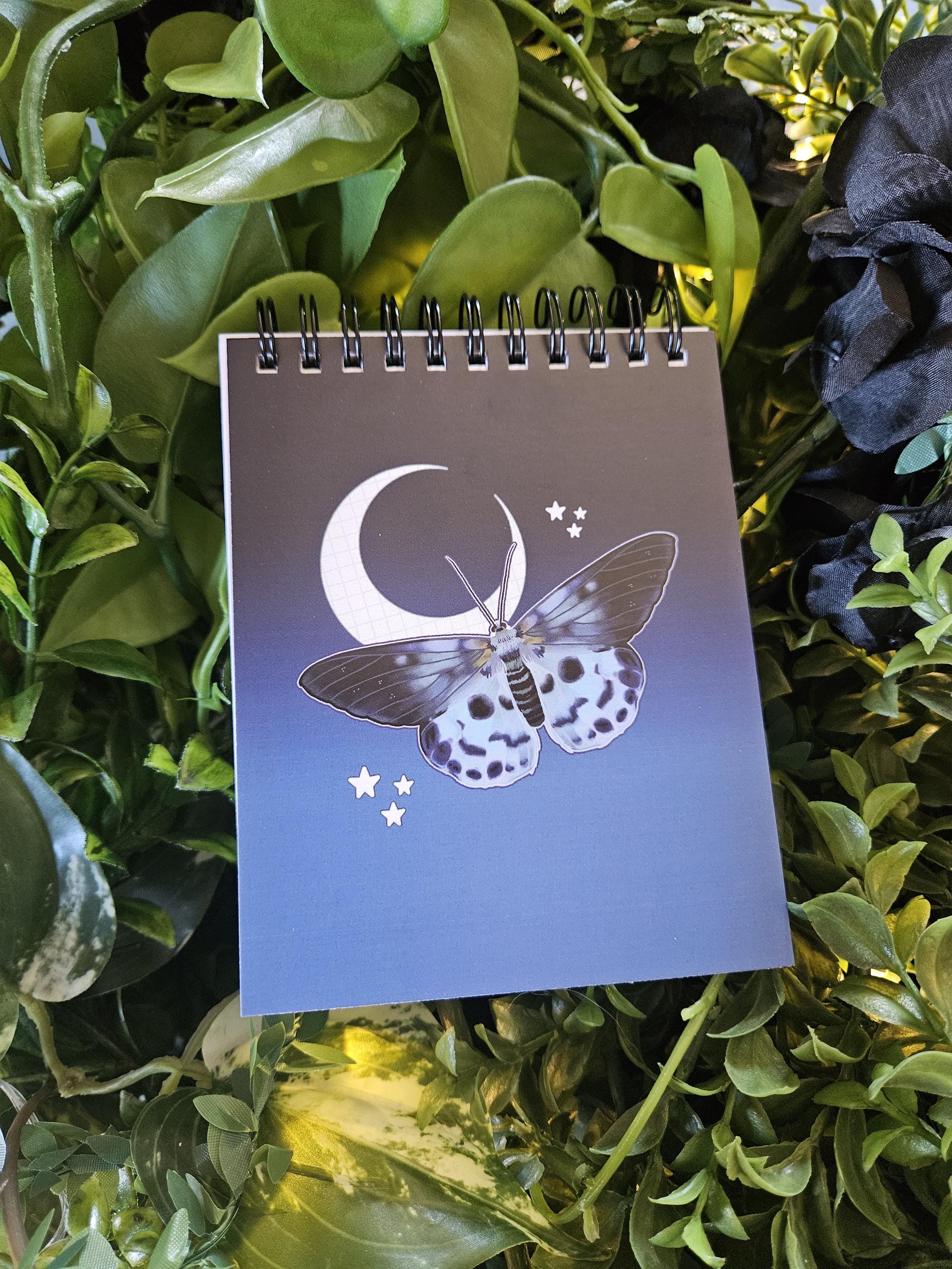 4x5 inches HANDMADE Top Bound SPIRAL NOTEBOOK: Blue Tiger Moth Acornandcrowstudio