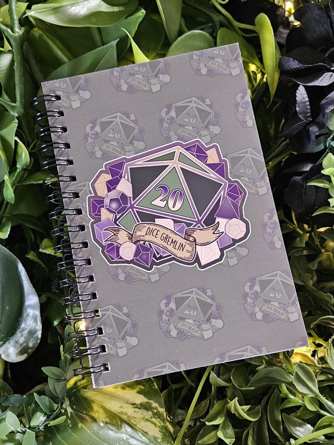 4x6 HANDMADE SPIRAL NOTEBOOK: Dice Gremlin D20 Acornandcrowstudio