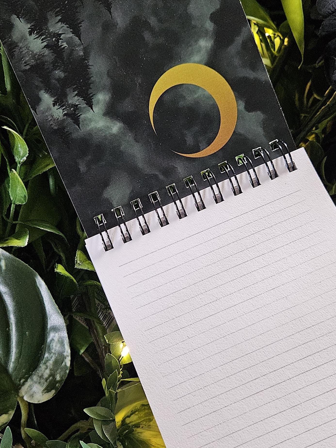 4x5 Top Bound HANDMADE SPIRAL NOTEBOOK: Barn Owl and Dark Forest Acornandcrowstudio