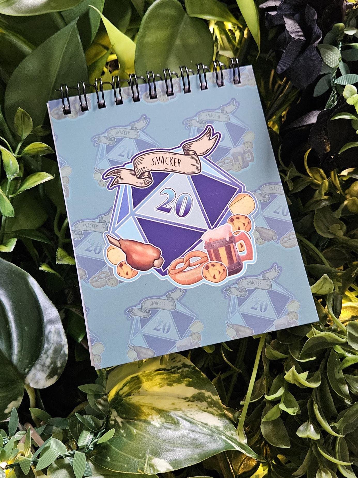 4x5 Top Bound HANDMADE SPIRAL NOTEBOOK: Snacker D20 Acornandcrowstudio