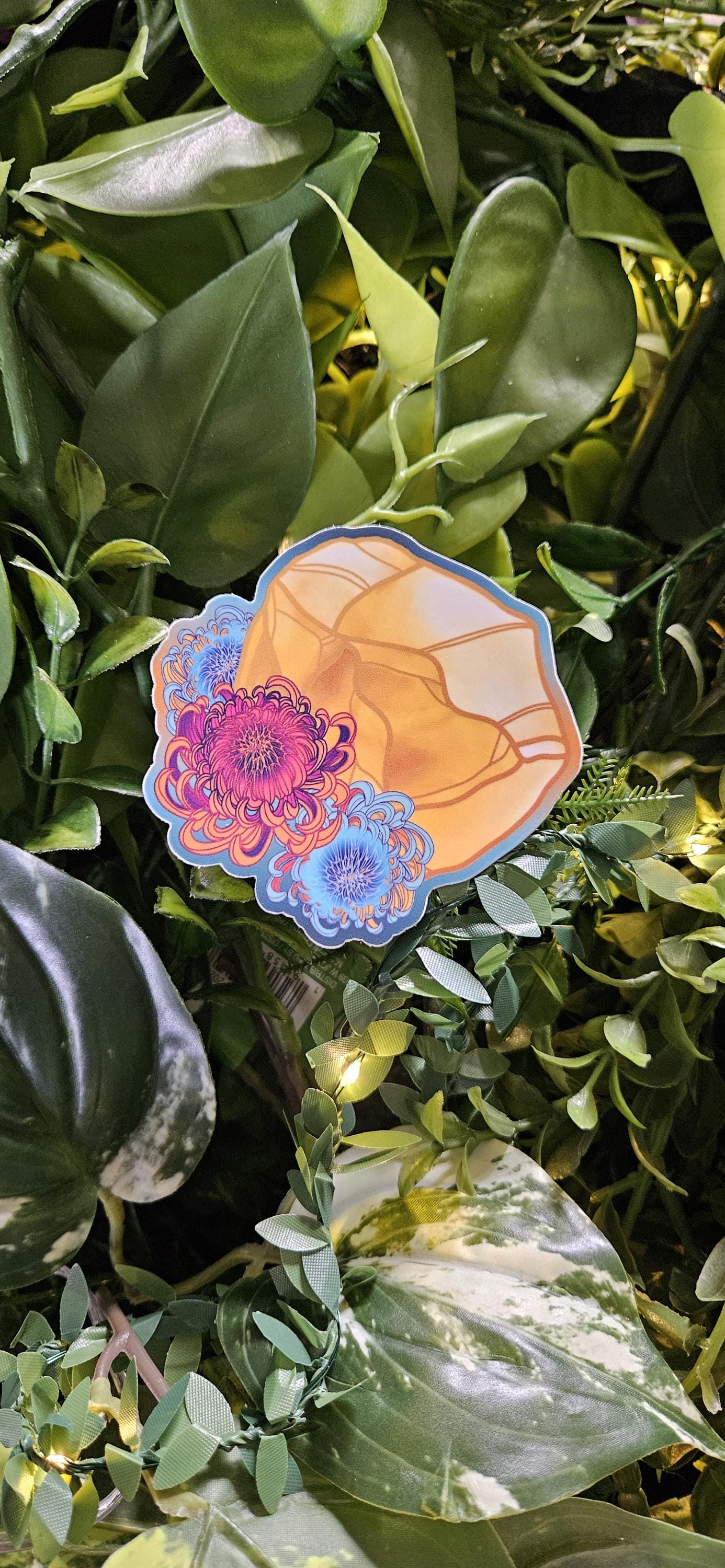 MATTE STICKER: November Topaz with Chrysanthemums Acornandcrowstudio