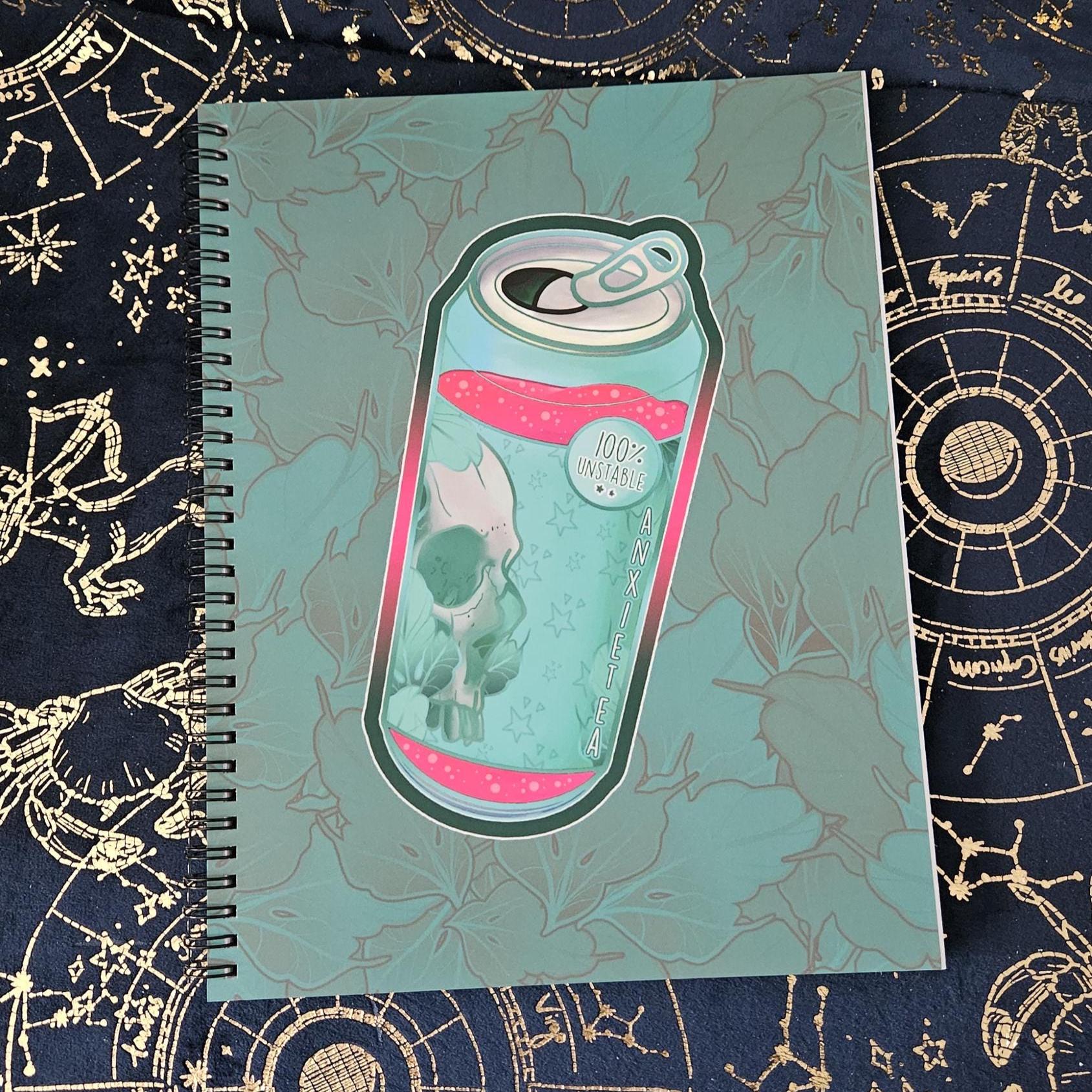 8.5 x 11 HANDMADE SPIRAL NOTEBOOK: AnxieTEA Teal 'Tea' Can Acornandcrowstudio