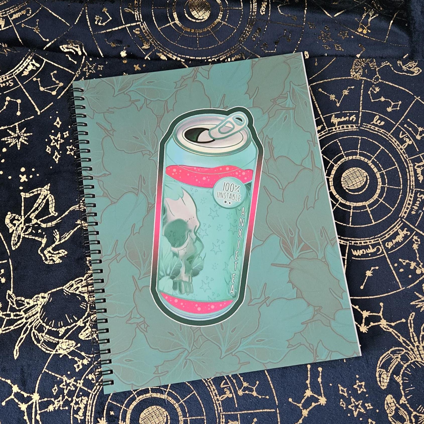 8.5 x 11 HANDMADE SPIRAL NOTEBOOK: AnxieTEA Teal 'Tea' Can Acornandcrowstudio