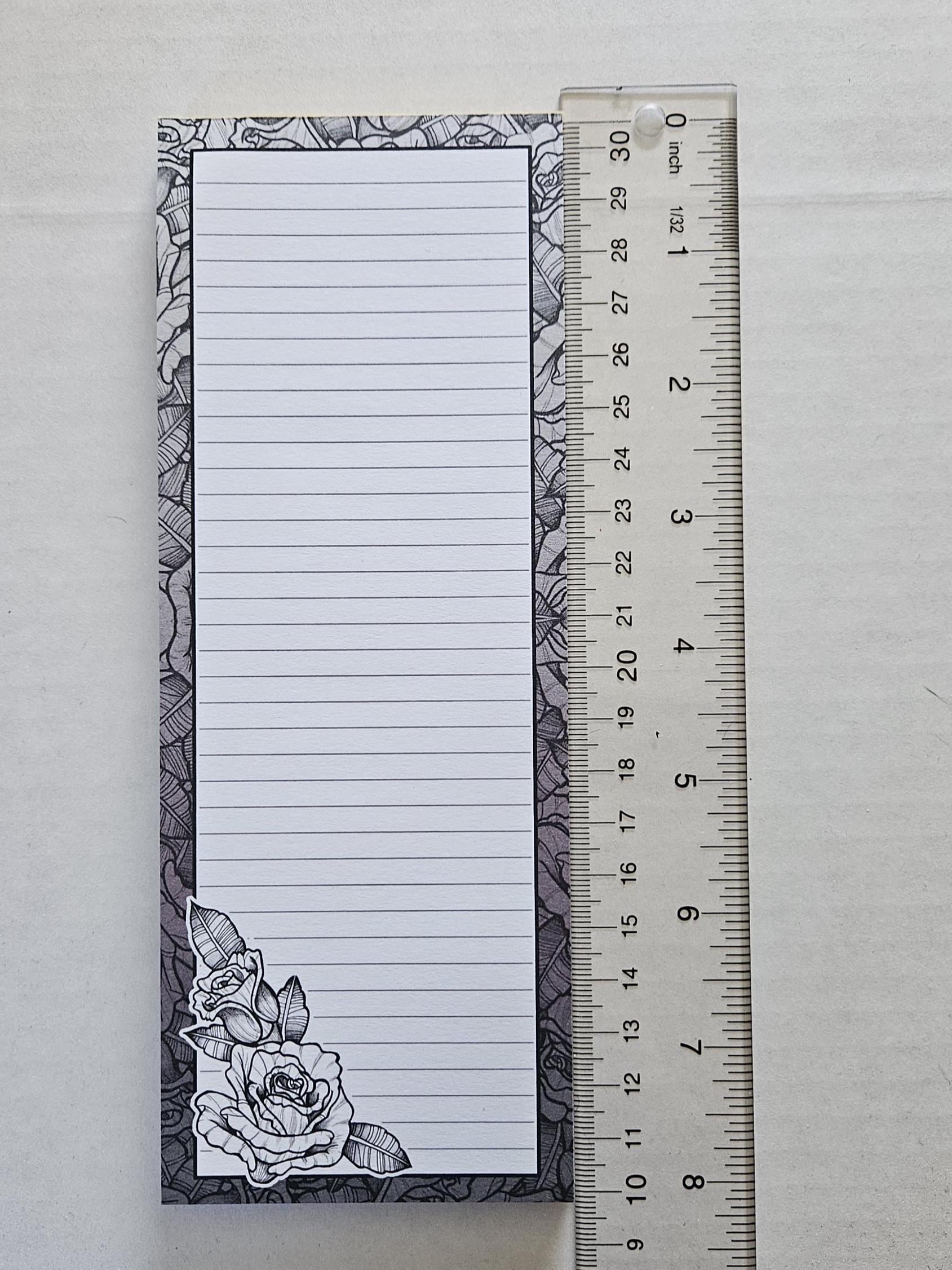 NOTEPAD 3 x 8: Black and Grey Roses - Lined