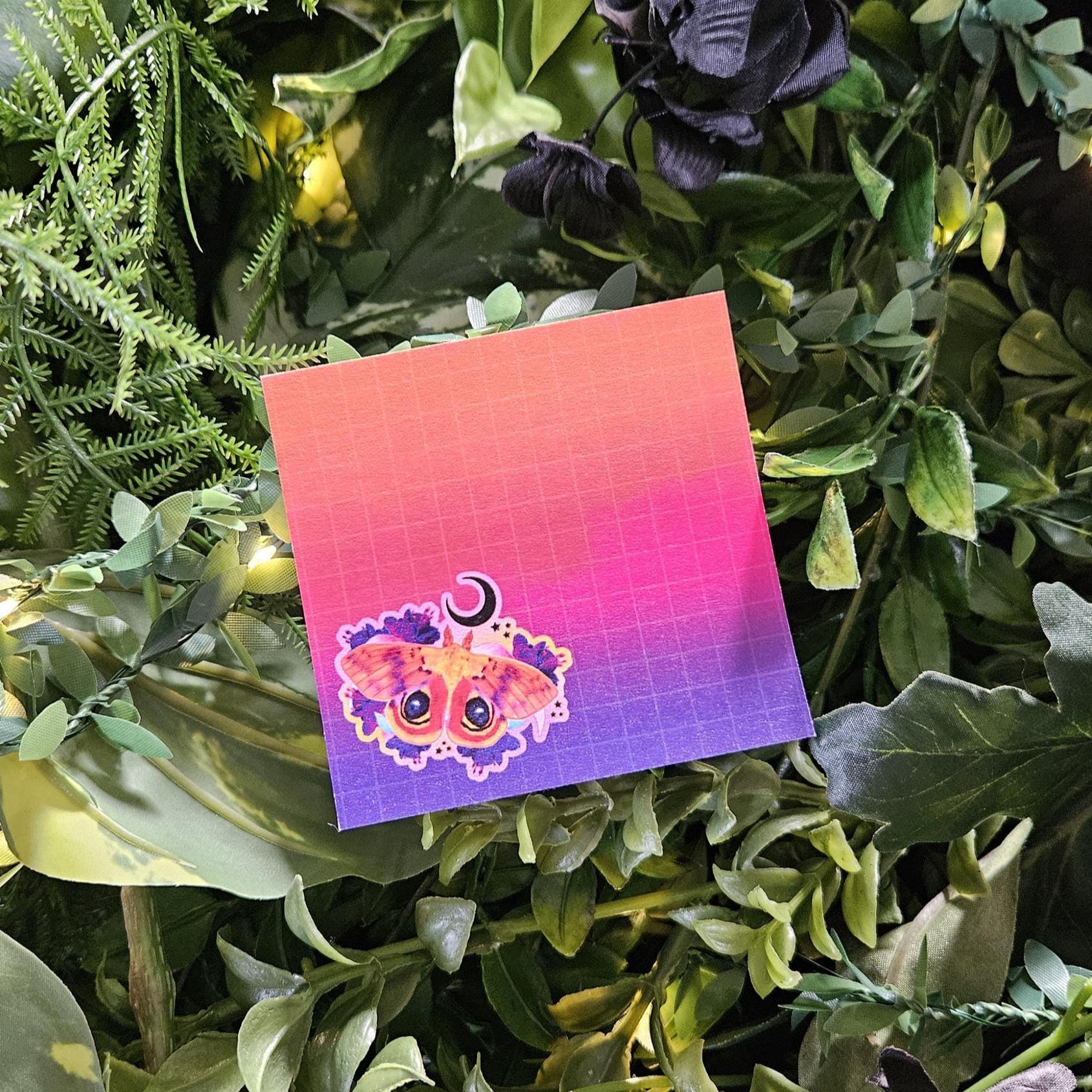 STICKY NOTES: Io Moth with Fuchsia Flowers Acornandcrowstudio