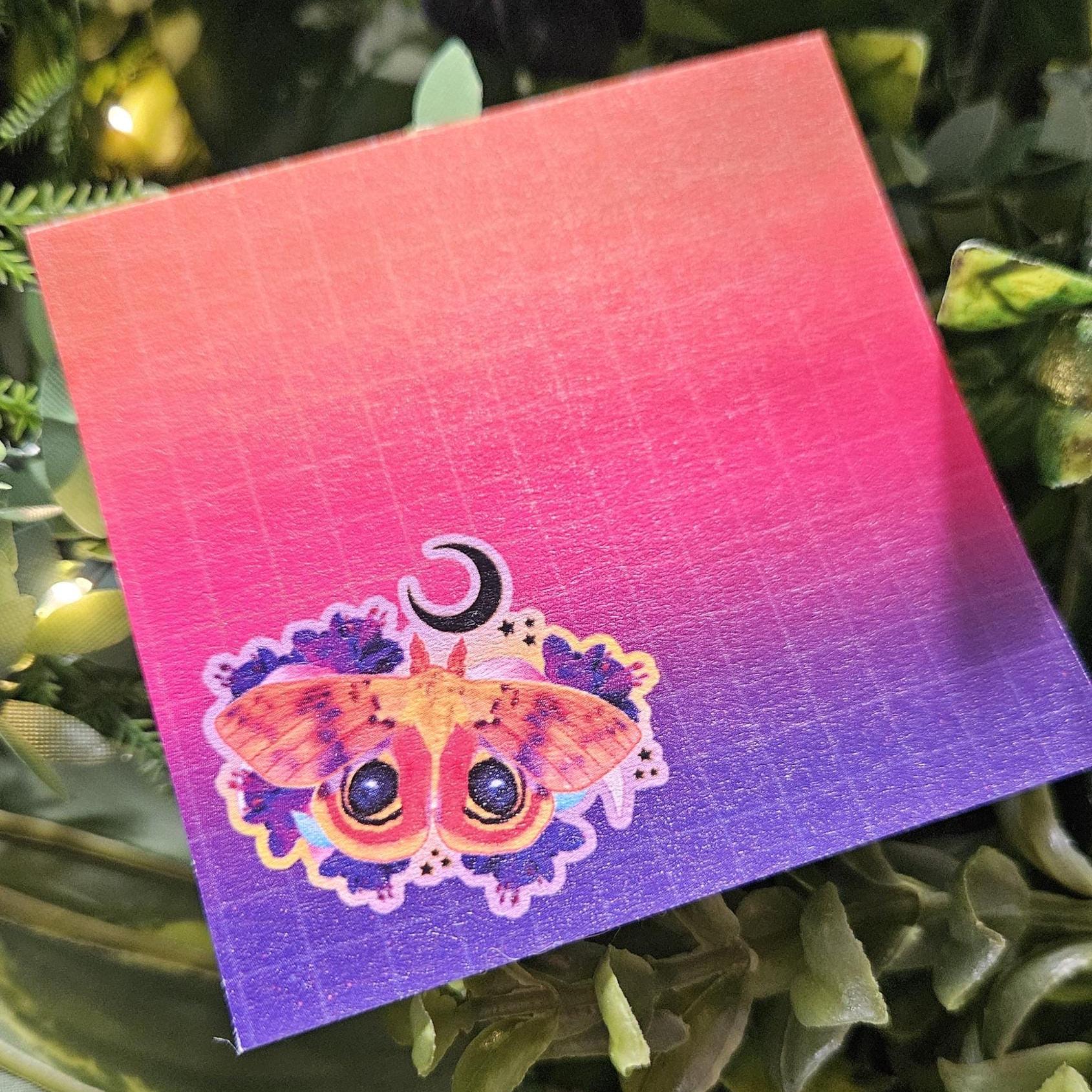 STICKY NOTES: Io Moth with Fuchsia Flowers Acornandcrowstudio