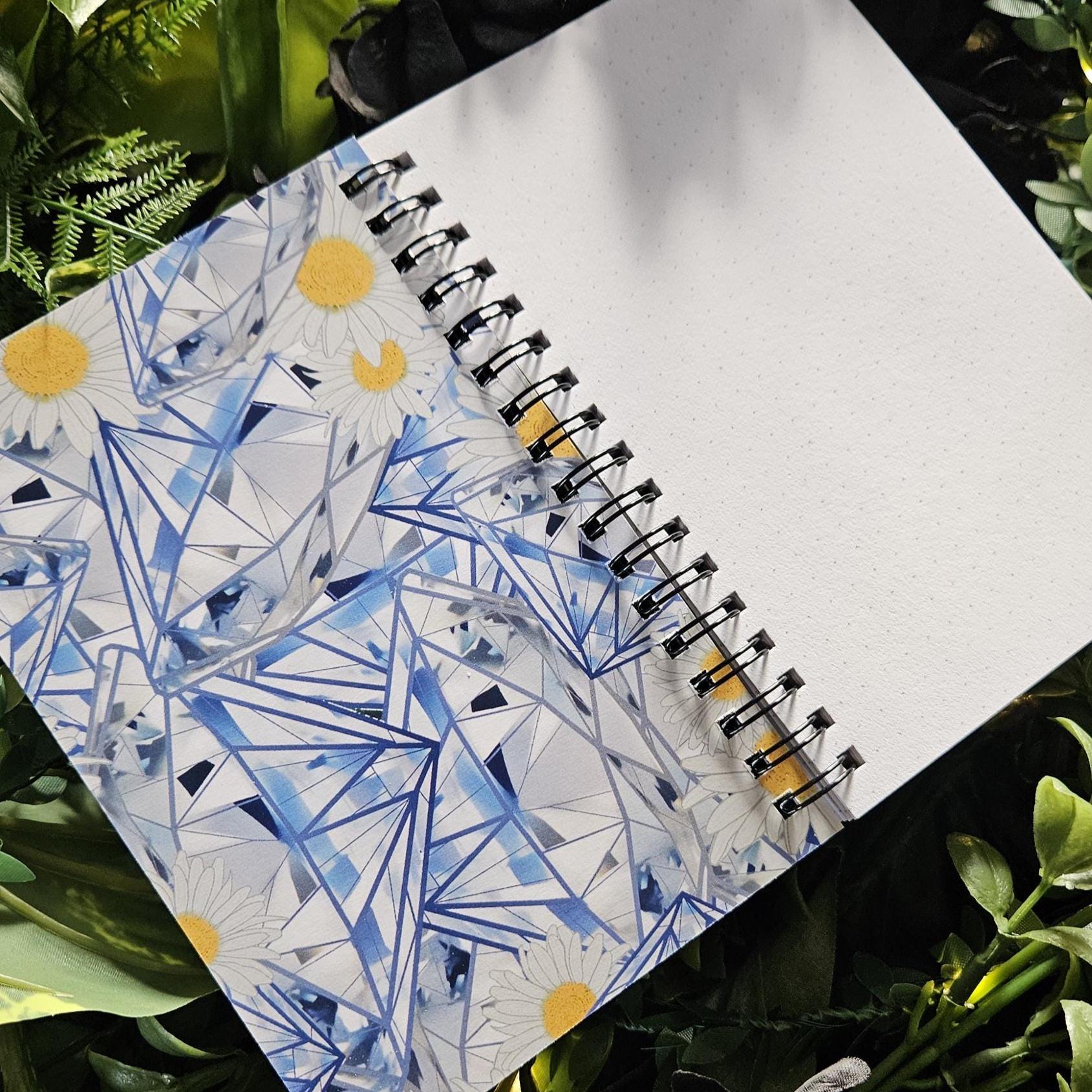 4x6 inches HANDMADE SPIRAL NOTEBOOK: Diamond with Daisies Acornandcrowstudio
