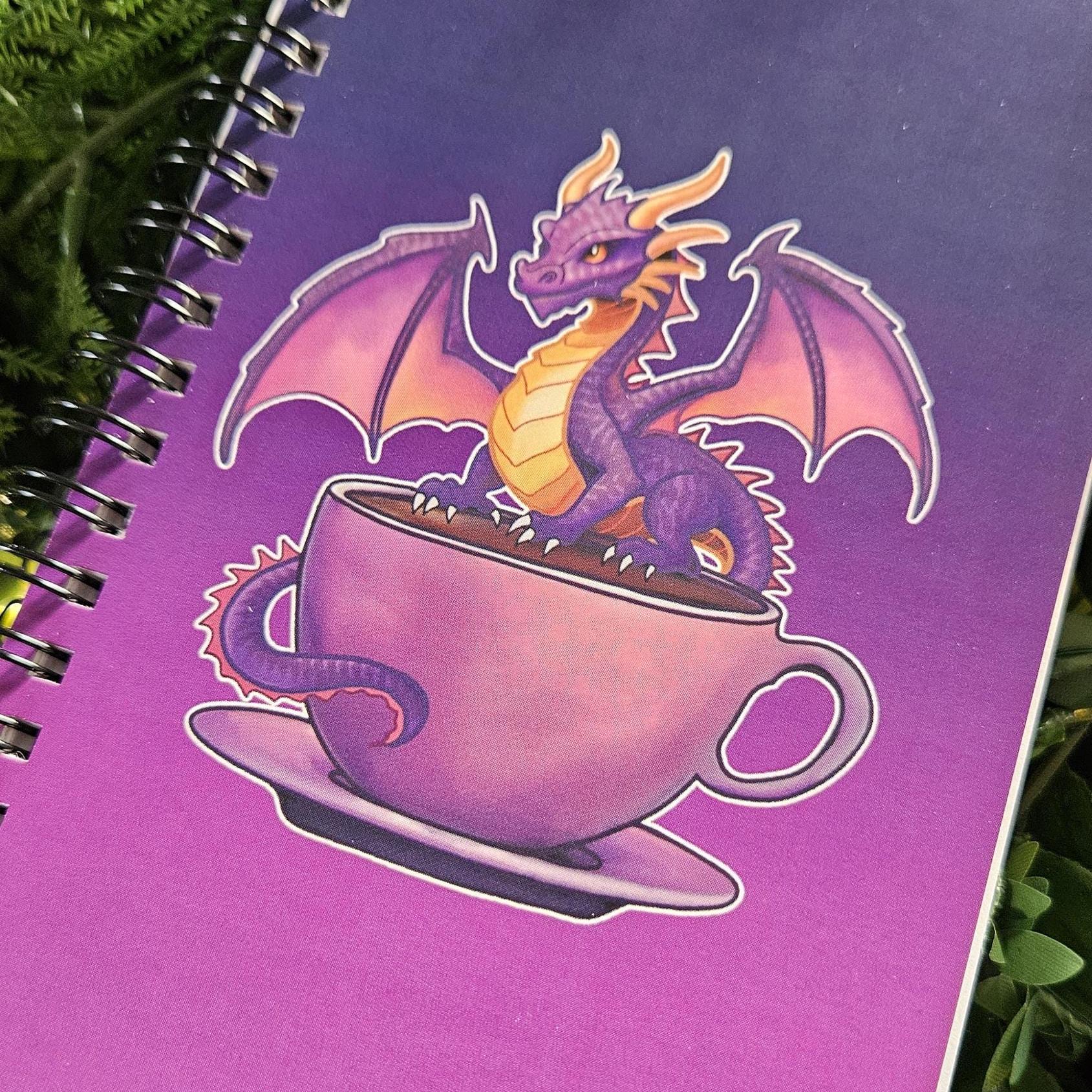 4x6 inches HANDMADE SPIRAL NOTEBOOK: Caffeine Dragon Acornandcrowstudio