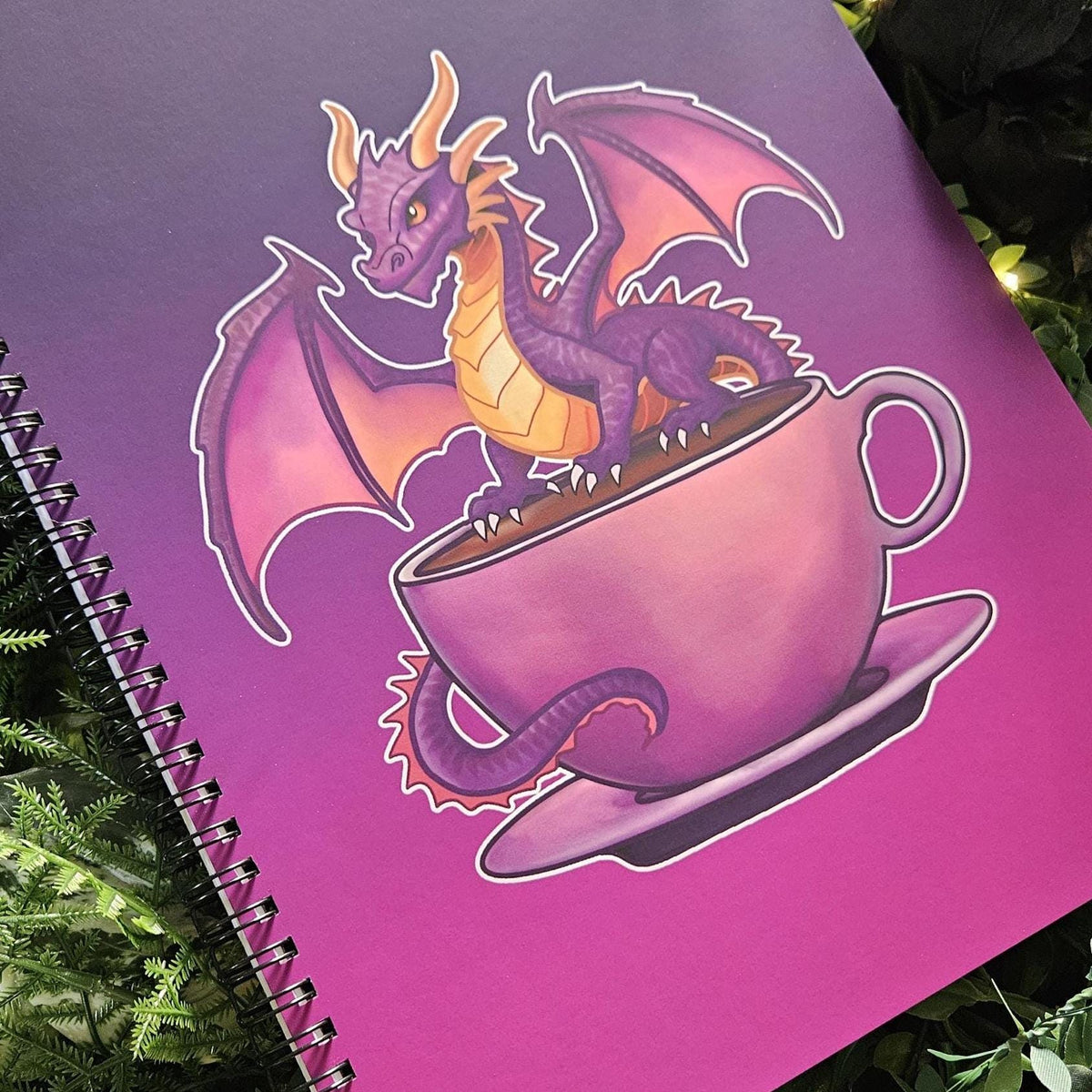8.5 x 11 HANDMADE SPIRAL NOTEBOOK: Caffeine Dragon Acornandcrowstudio