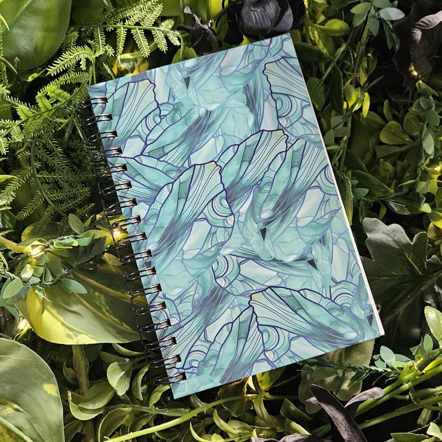 4x6 inches HANDMADE SPIRAL NOTEBOOK: Aquamarine with Daffodils Acornandcrowstudio