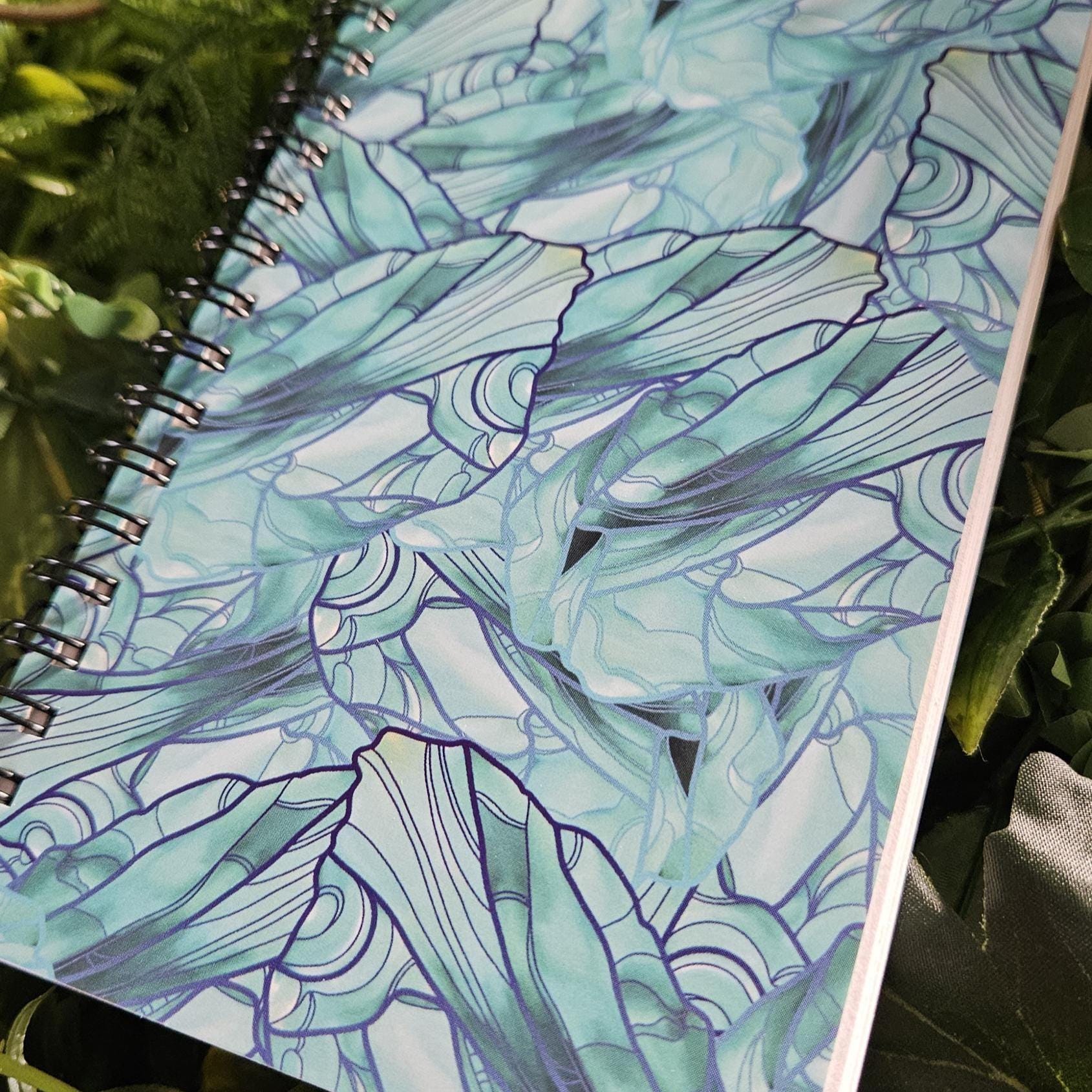 4x6 inches HANDMADE SPIRAL NOTEBOOK: Aquamarine with Daffodils Acornandcrowstudio