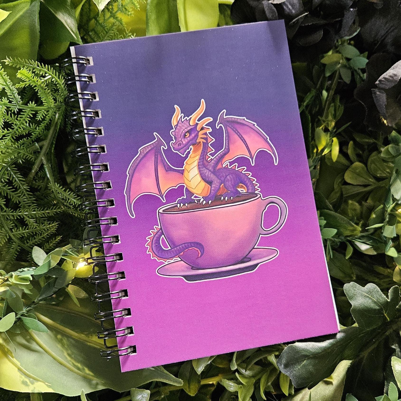 4x6 inches HANDMADE SPIRAL NOTEBOOK: Caffeine Dragon Acornandcrowstudio