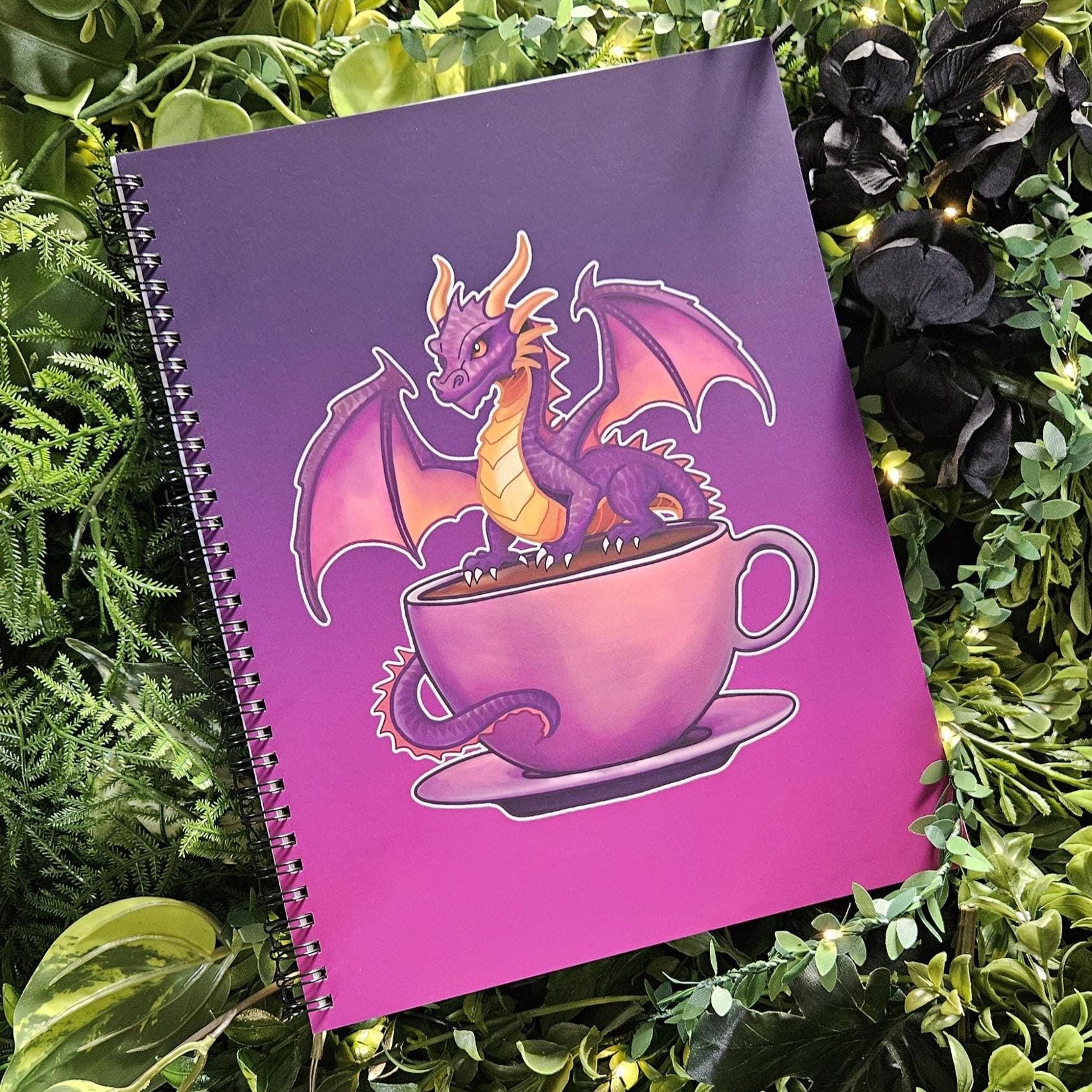 8.5 x 11 HANDMADE SPIRAL NOTEBOOK: Caffeine Dragon Acornandcrowstudio
