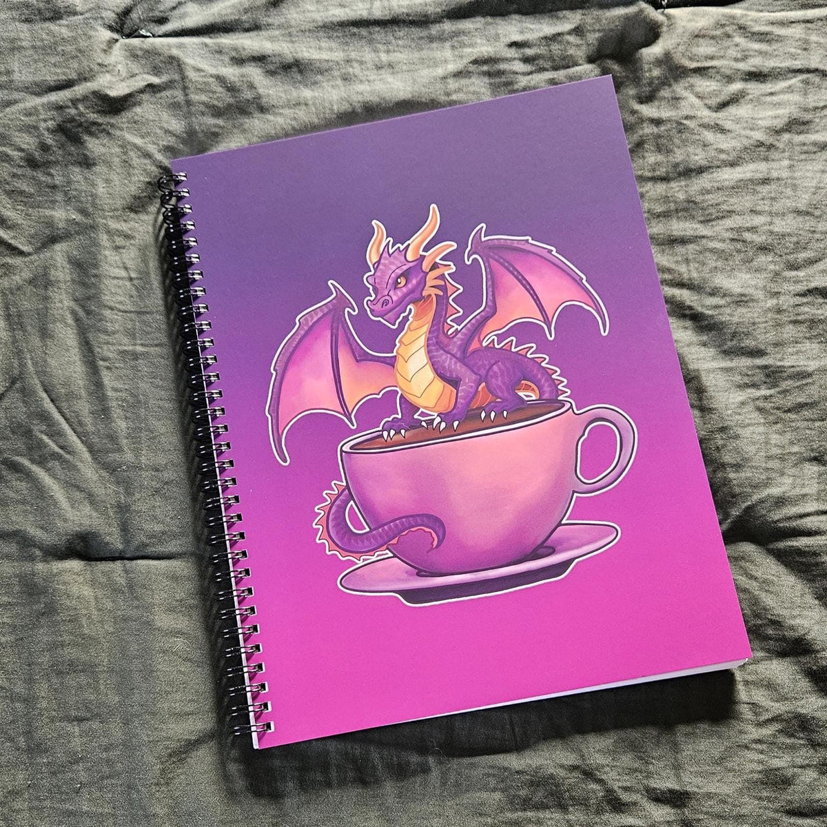8.5 x 11 HANDMADE SPIRAL NOTEBOOK: Caffeine Dragon Acornandcrowstudio
