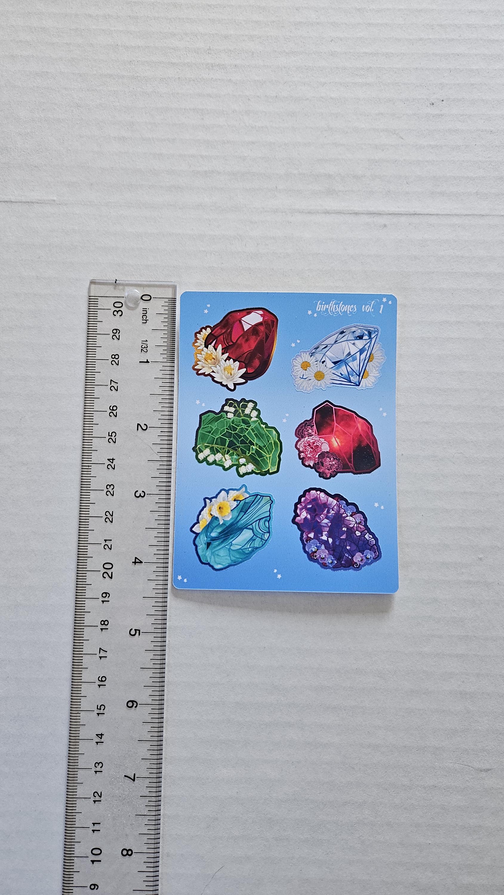 PLANNER STICKER SHEET : Birthstone Crystals Part 1 - Garnet , Amethyst, Aquamarine, Diamond, Emerald, Ruby Acornandcrowstudio