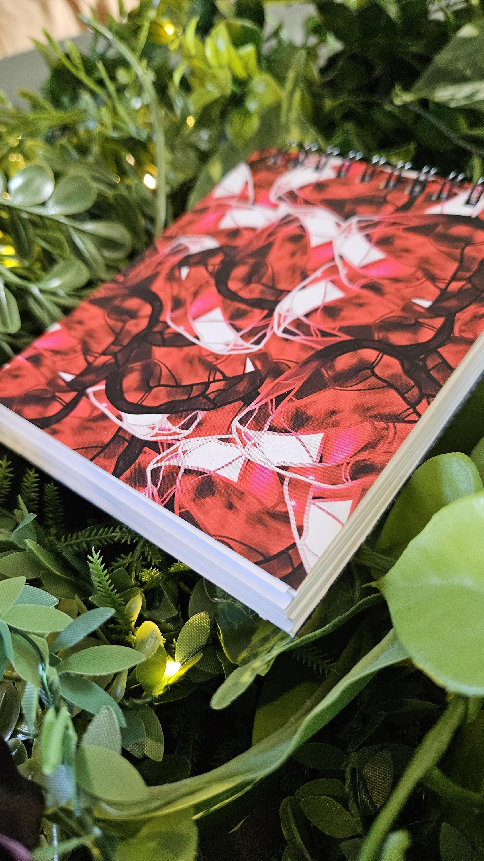 4x5 inches HANDMADE Top Bound SPIRAL NOTEBOOK: Ruby with Water Lily Acornandcrowstudio