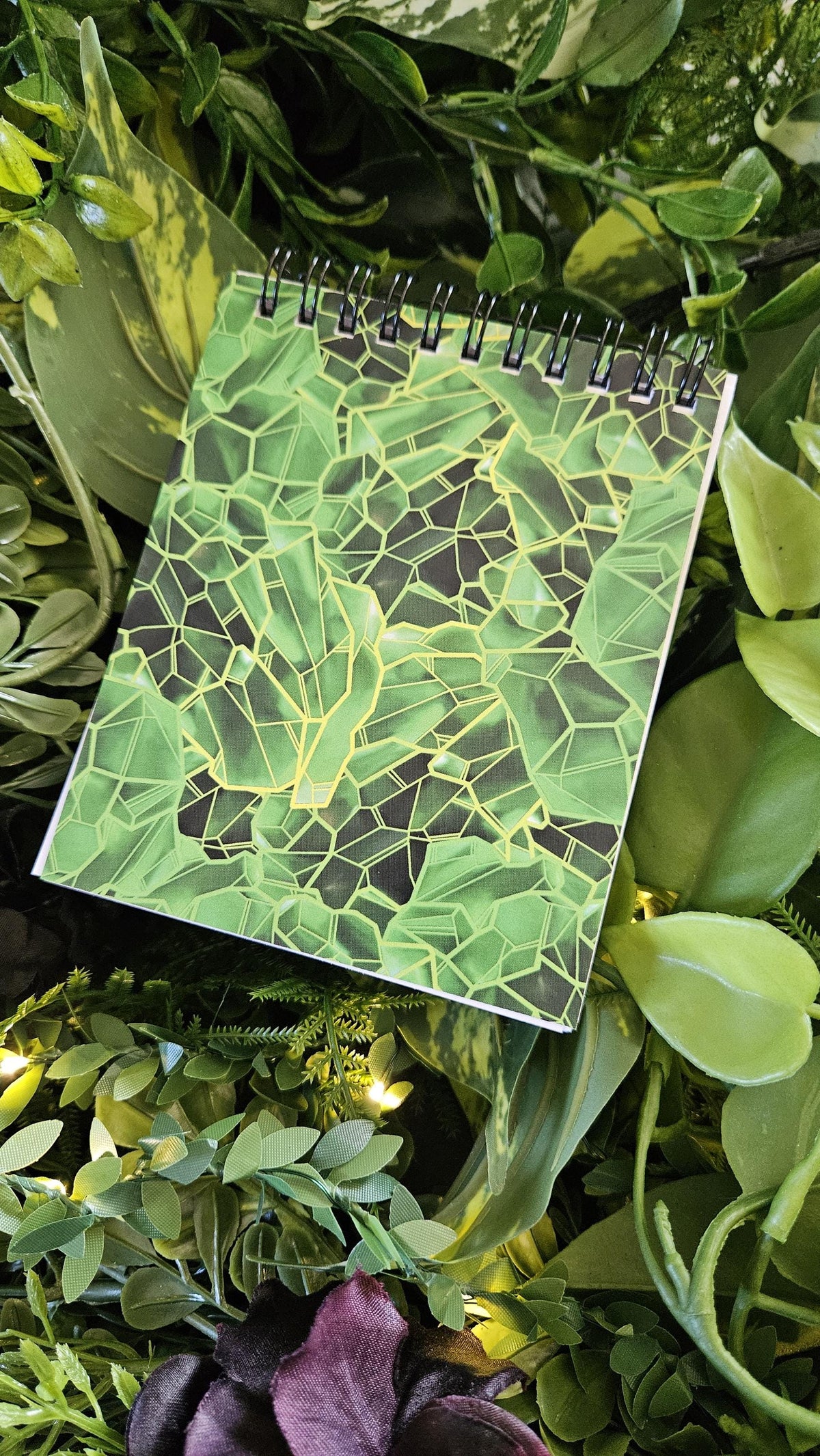 4x5 inches HANDMADE Top Bound SPIRAL NOTEBOOK: Emerald with Lily of the Valley Acornandcrowstudio